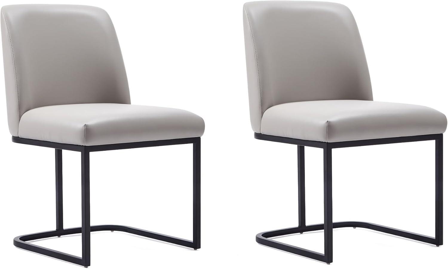 Light Grey Faux Leather Upholstered Side Chair Set with Metal Base