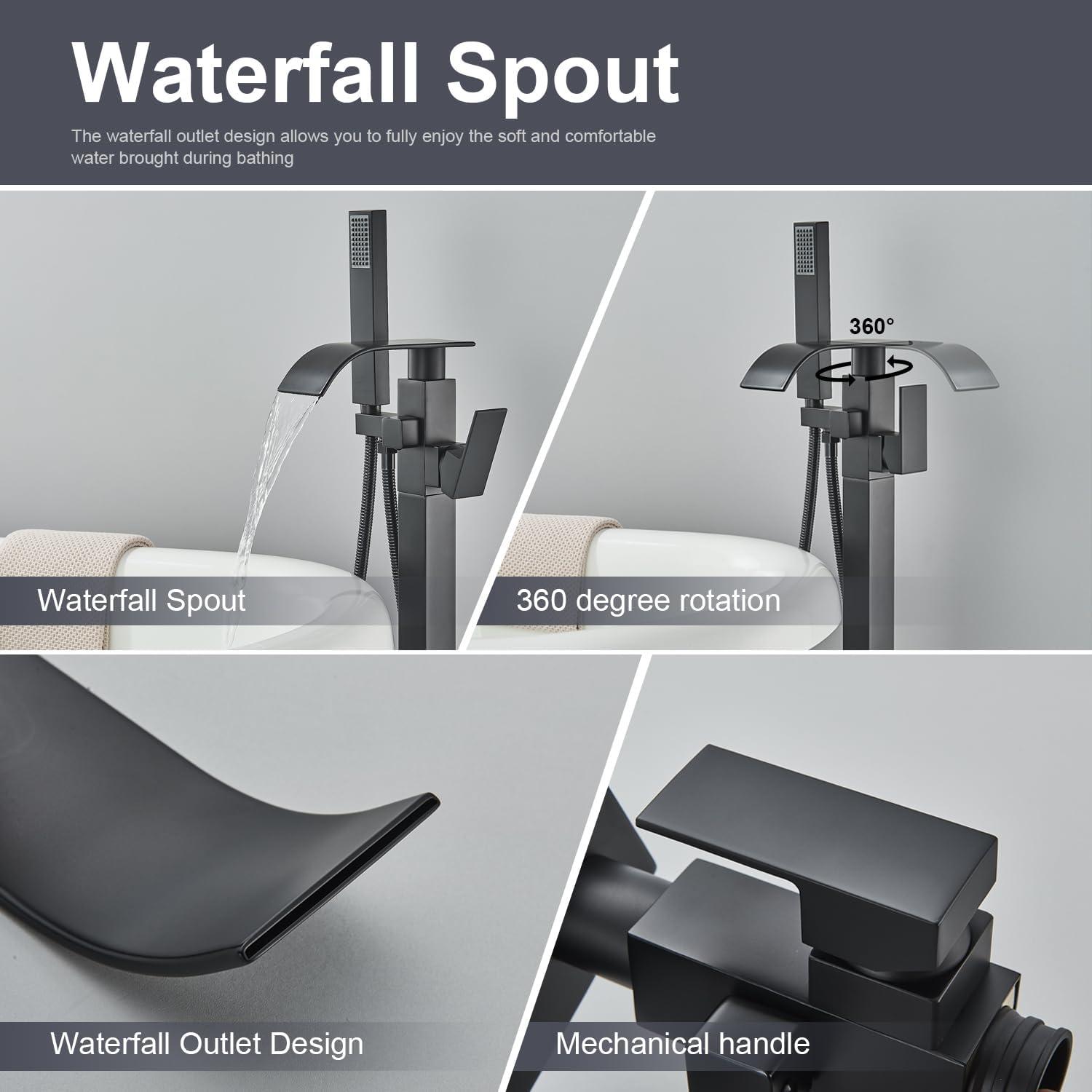 PWTOOL Freestanding Tub Faucet Modern Shower Head Sets for Bathroom Tub Filler Matte Black High-Pressure Shower Head Solid Brass Floor Mount Faucets Mixer Taps Bathroom Supplies for accepted