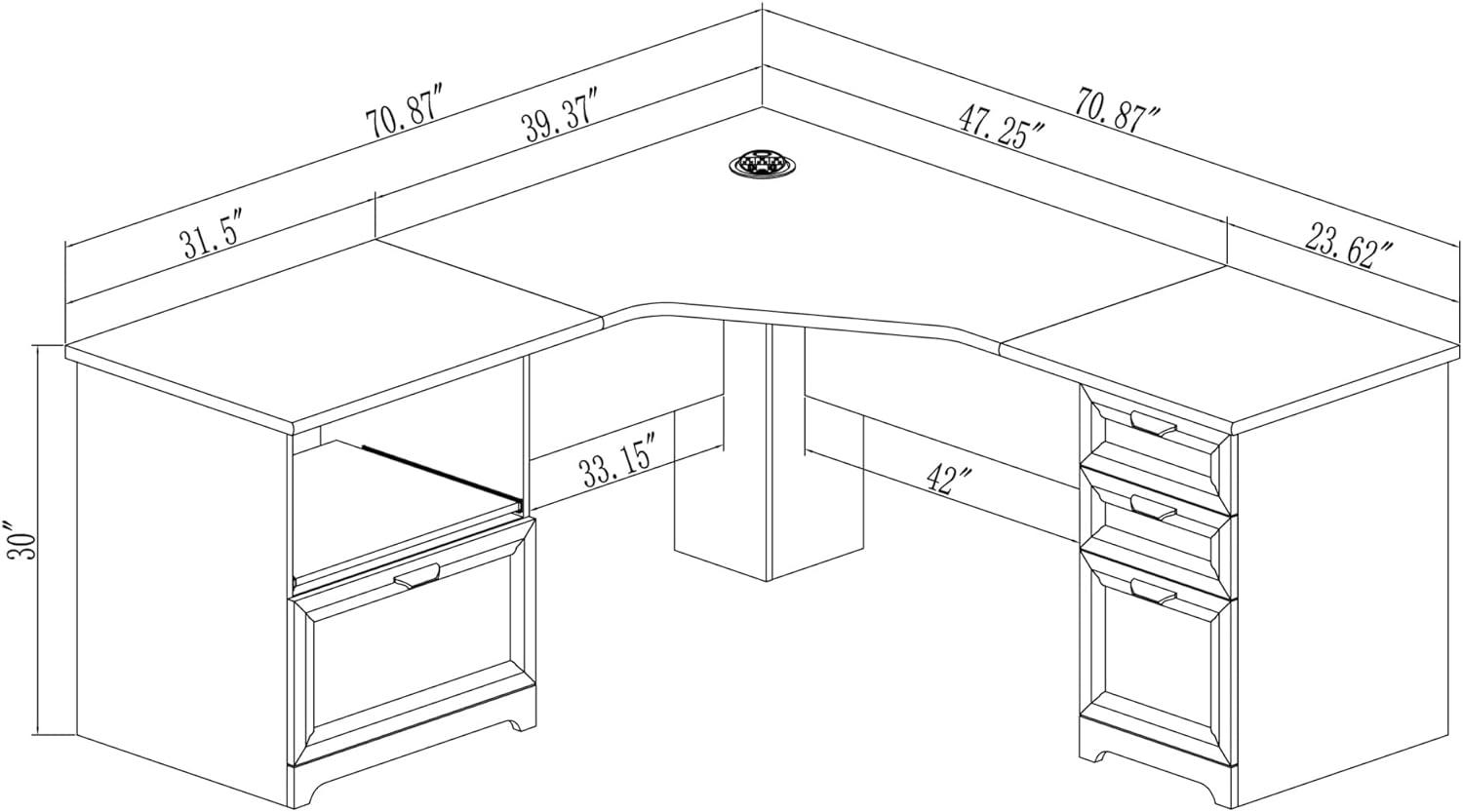 Cherry Wood L-Shaped Corner Desk with Drawers