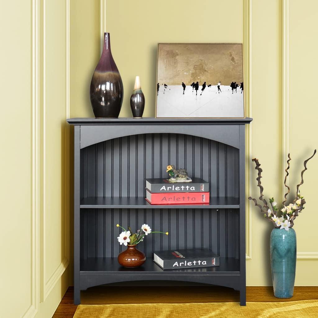 eHemco 3 Tier Storage Shelf Bookcase with 2 Arched Supports, 40 Inches Height, Black