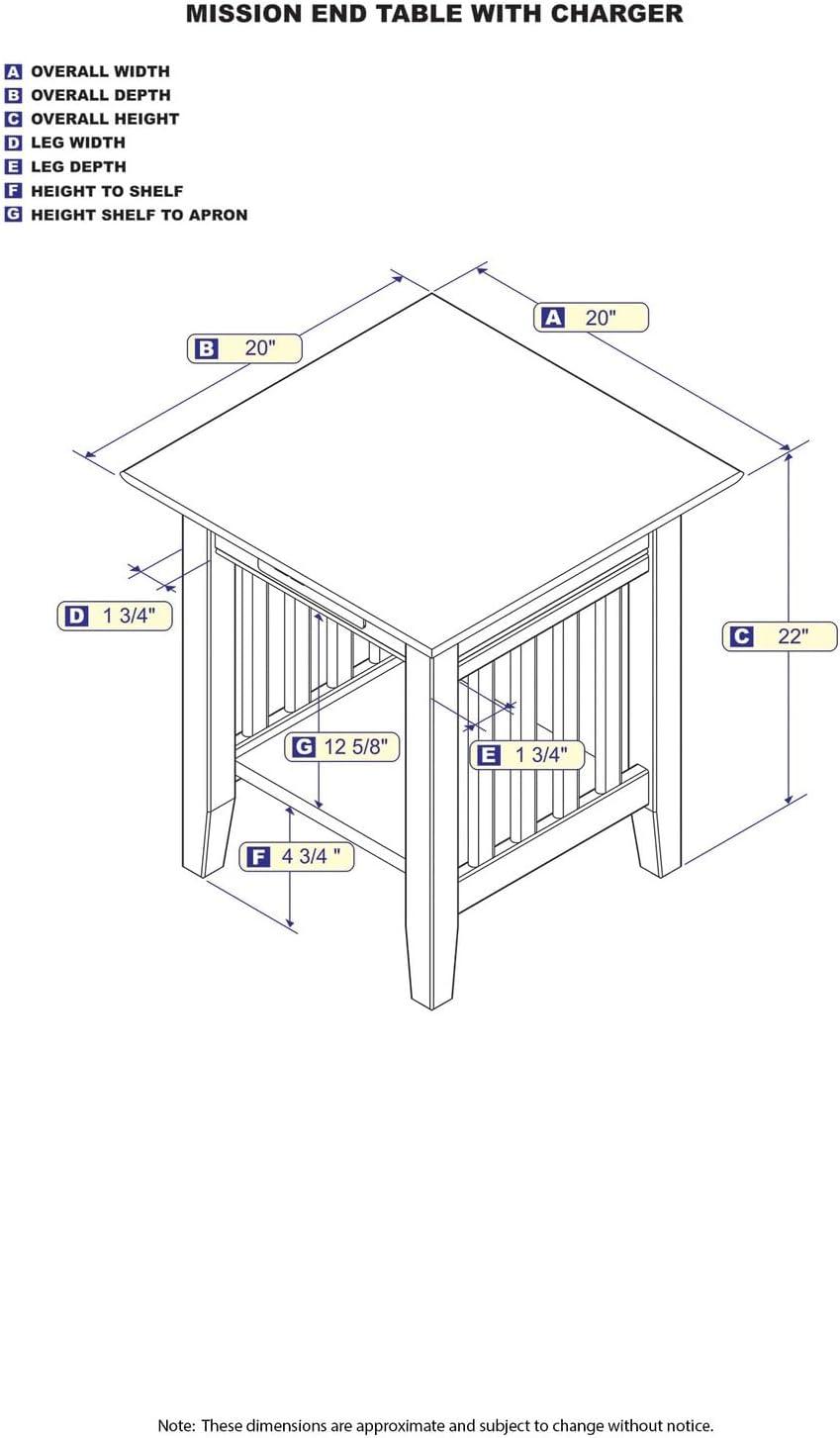 Mission End Table with Charger, Grey