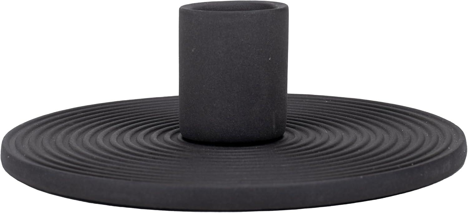 Elanze Designs Ribbed Ceramic , Mantle Decorations, Dining Table Centerpiece, Artisan, Candlestick Holder for Tapered Candles, Pack of 2, Black