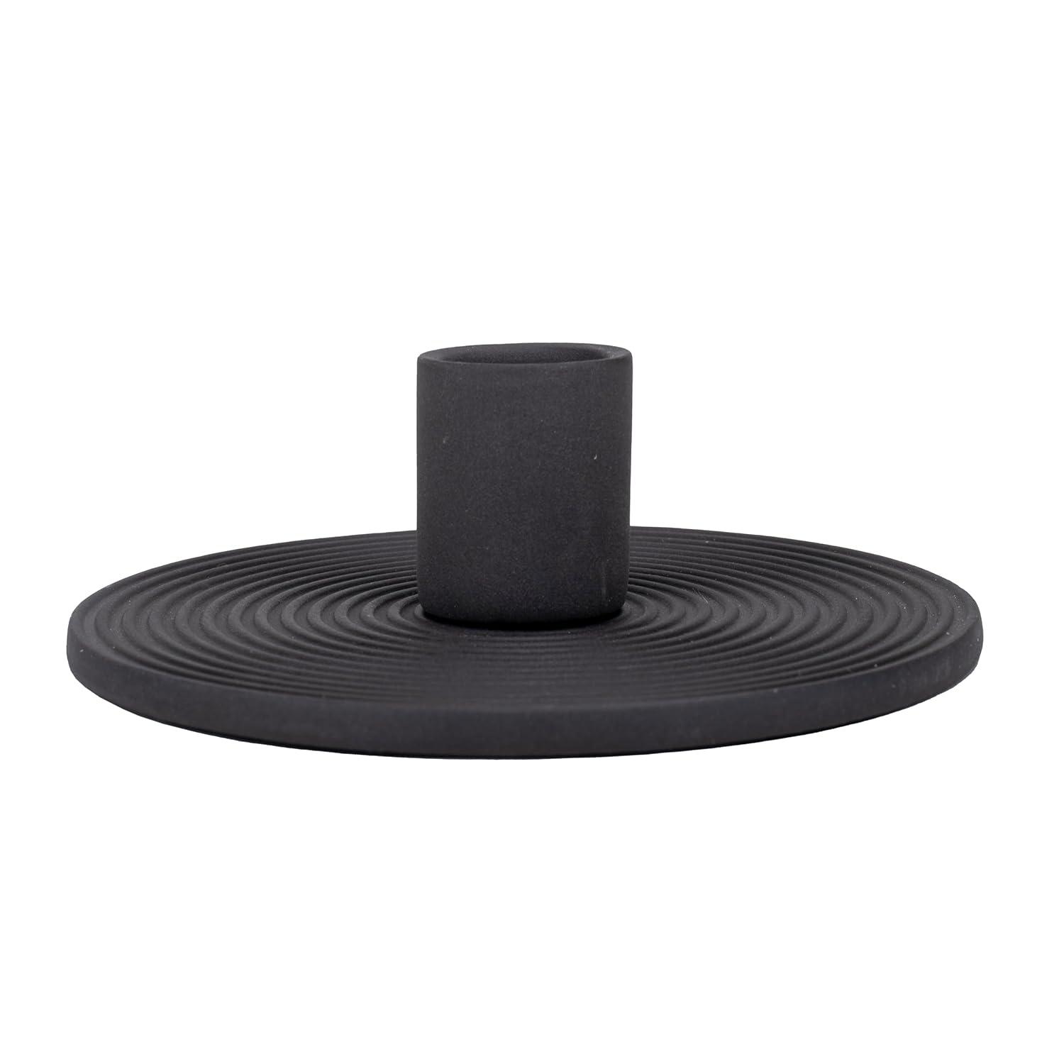 Elanze Designs Ribbed Ceramic , Mantle Decorations, Dining Table Centerpiece, Artisan, Candlestick Holder for Tapered Candles, Pack of 2, Black