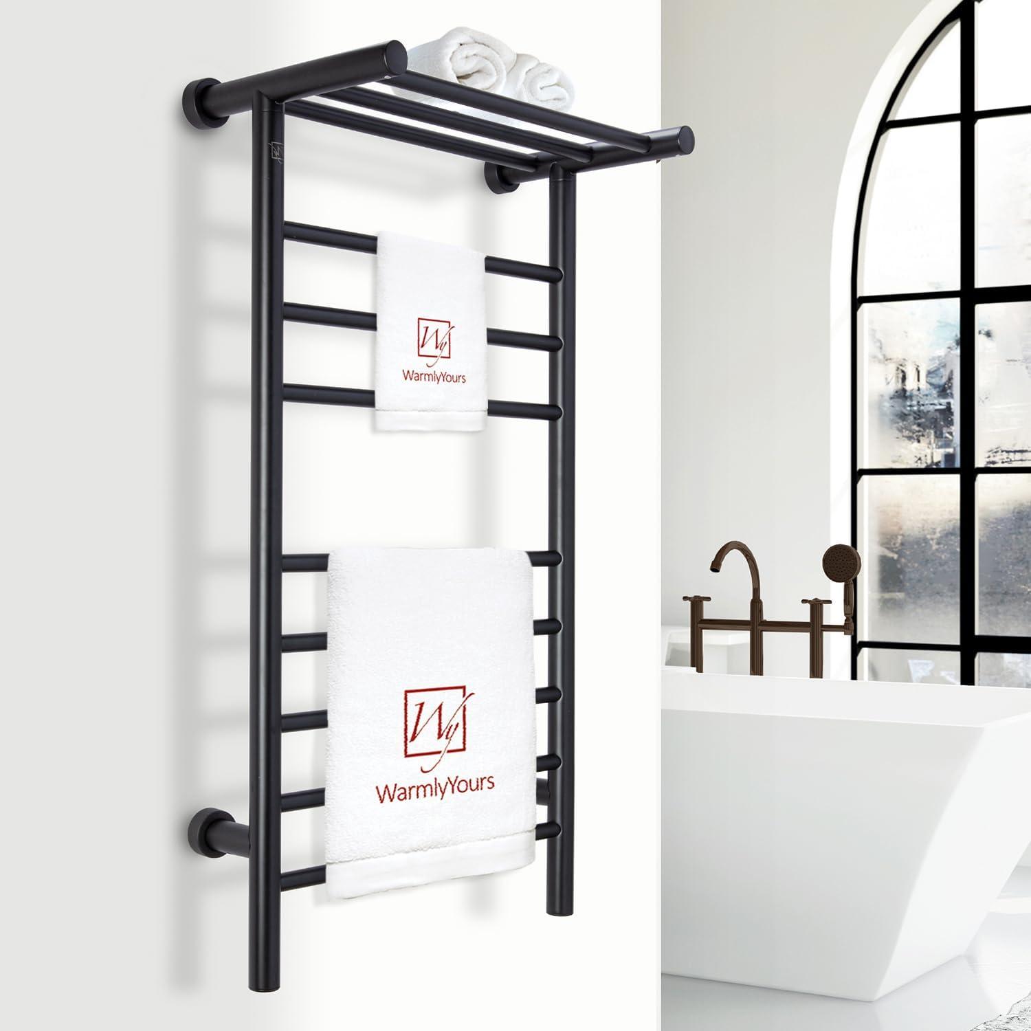 Summit Electric Wall-mounted Towel Warmer Series, 8 Bars, Dual Connection with Heated Shelf