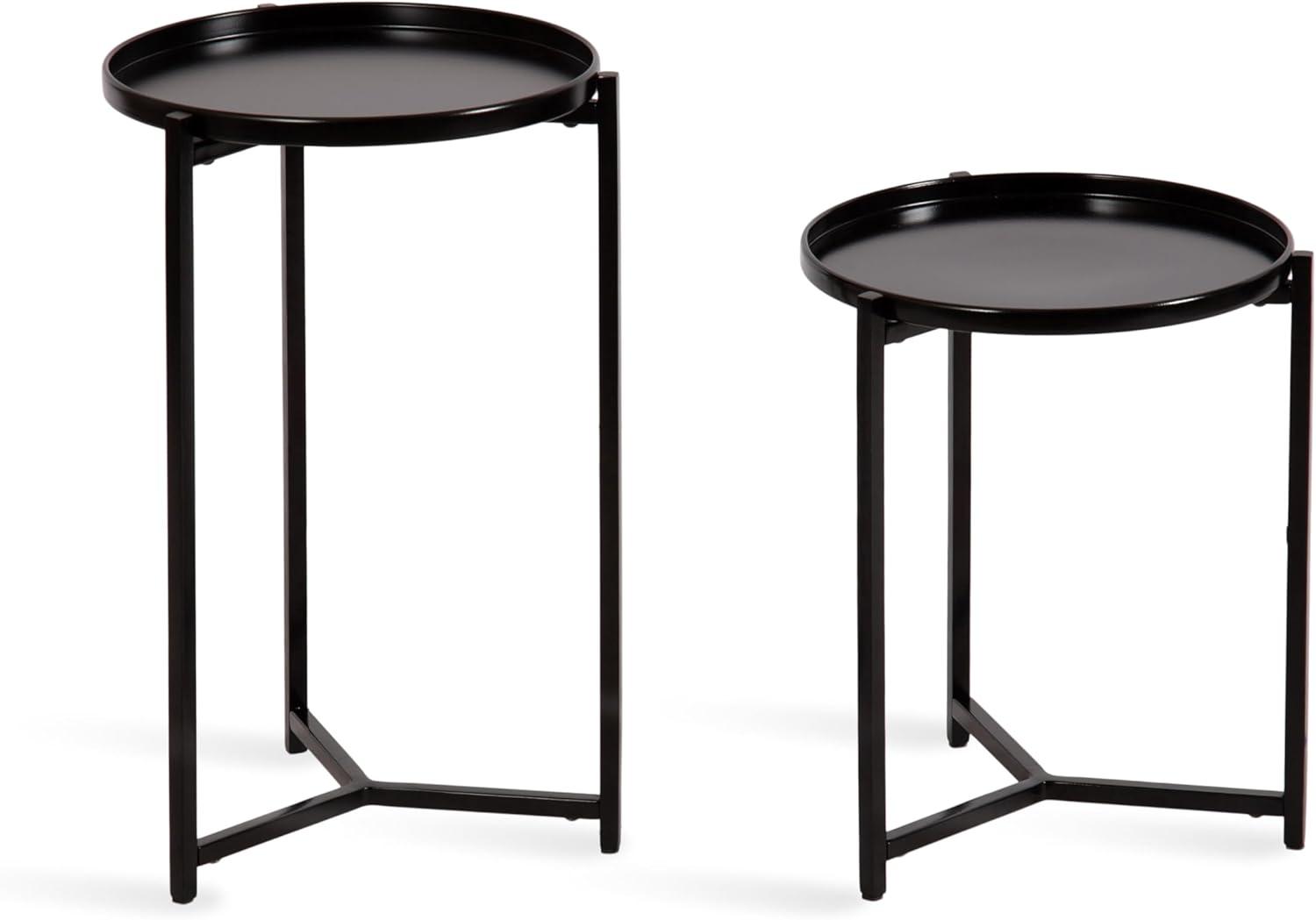 Kate and Laurel Aguilar Modern Round Plant Stand Set, Set of 2, Black, Transitional Two-Piece Accent Table Set for Use as Indoor or Outdoor Plant Risers