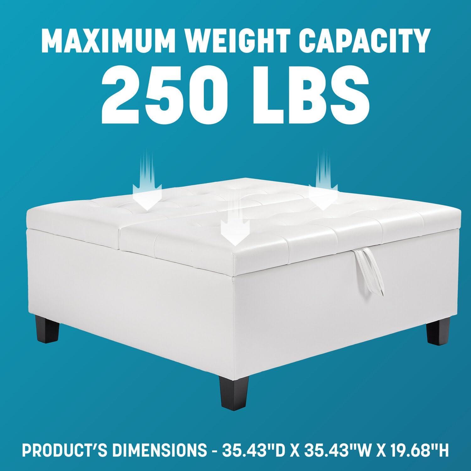 Ciara White Tufted Leather Lift-Top Storage Ottoman