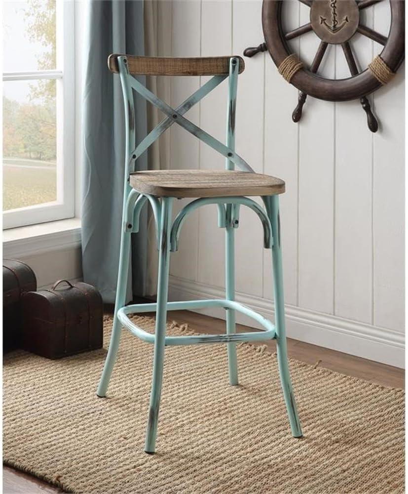 Acme Furniture Zaire Bar Chair in Antique Turquoise and Antique Oak Indoor