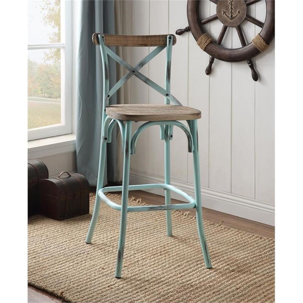 Acme Furniture Zaire Bar Chair in Antique Turquoise and Antique Oak Indoor