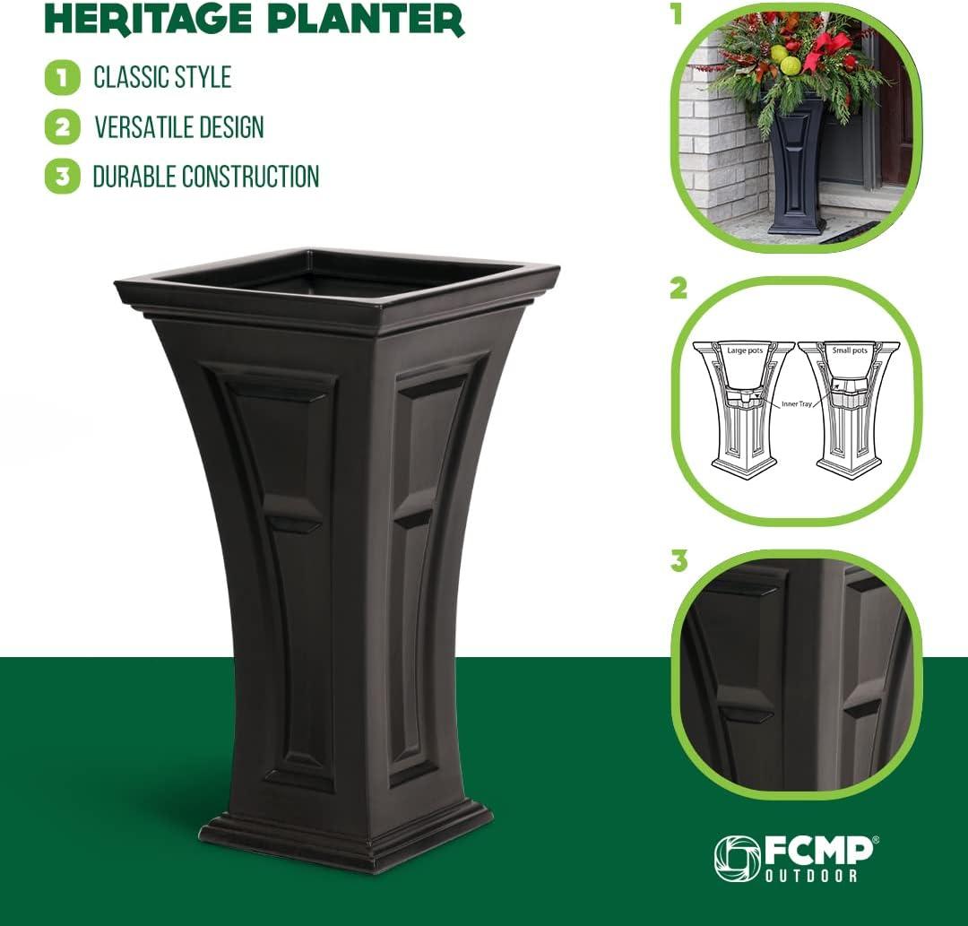 FCMP Outdoor Heritage Self Watering Outdoor Garden Patio Planter Pot, 2 Pack