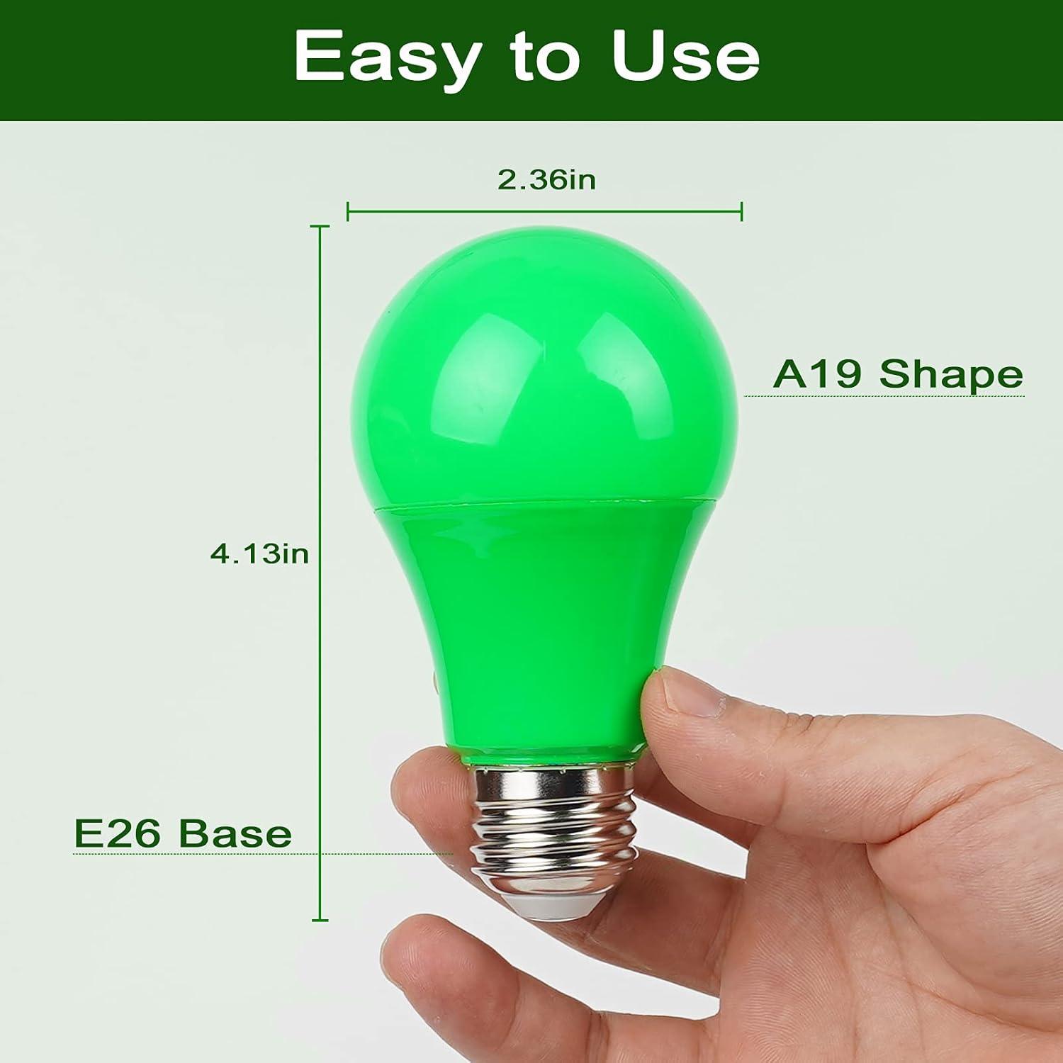 EDISHINE Green LED Light Bulbs for Holiday Party Decoration, A19 9W LED Bulbs 60W Equivalent E26 Base 4 Pack, ETL Listed