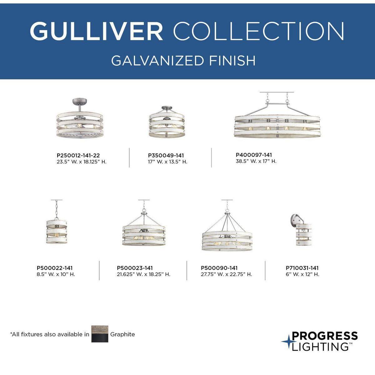 Progress Lighting Gulliver 3-Light Semi-Flush Convertible Ceiling Light, Galvanized Finish, Open Design