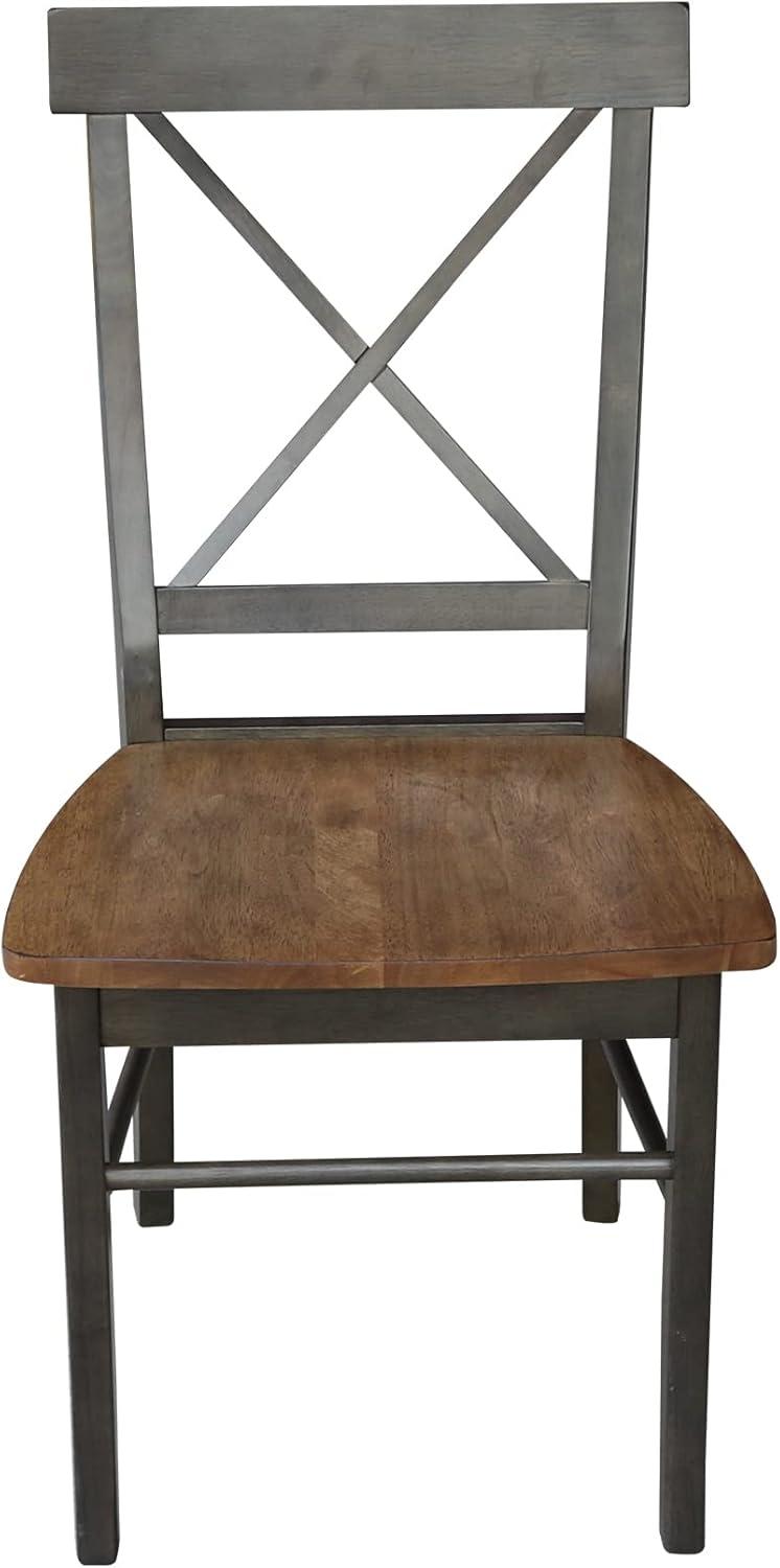 International Concepts Set of 2 X Back Chairs with Wood Seat Hickory Brown: Mid-Century Modern, Hardwood Frame