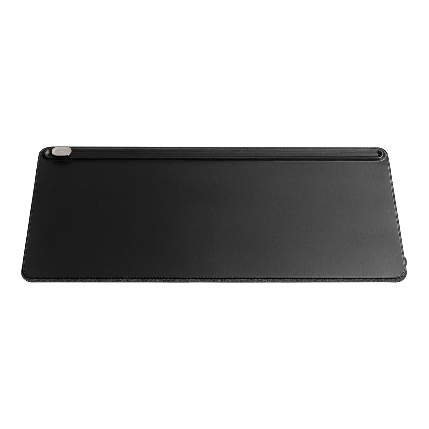 Large Black Faux Leather Desk Mat with Magnetic Cable Holder