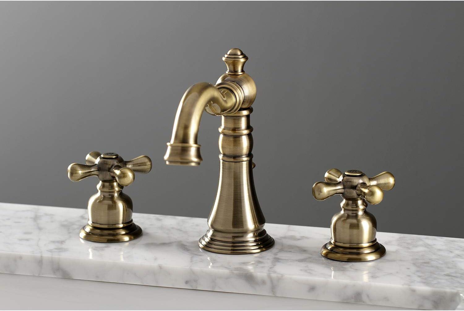 Kingston Brass American Classic Two-Handle 3-Hole Deck Mount Widespread Bathroom Faucet with Pop-Up Drain