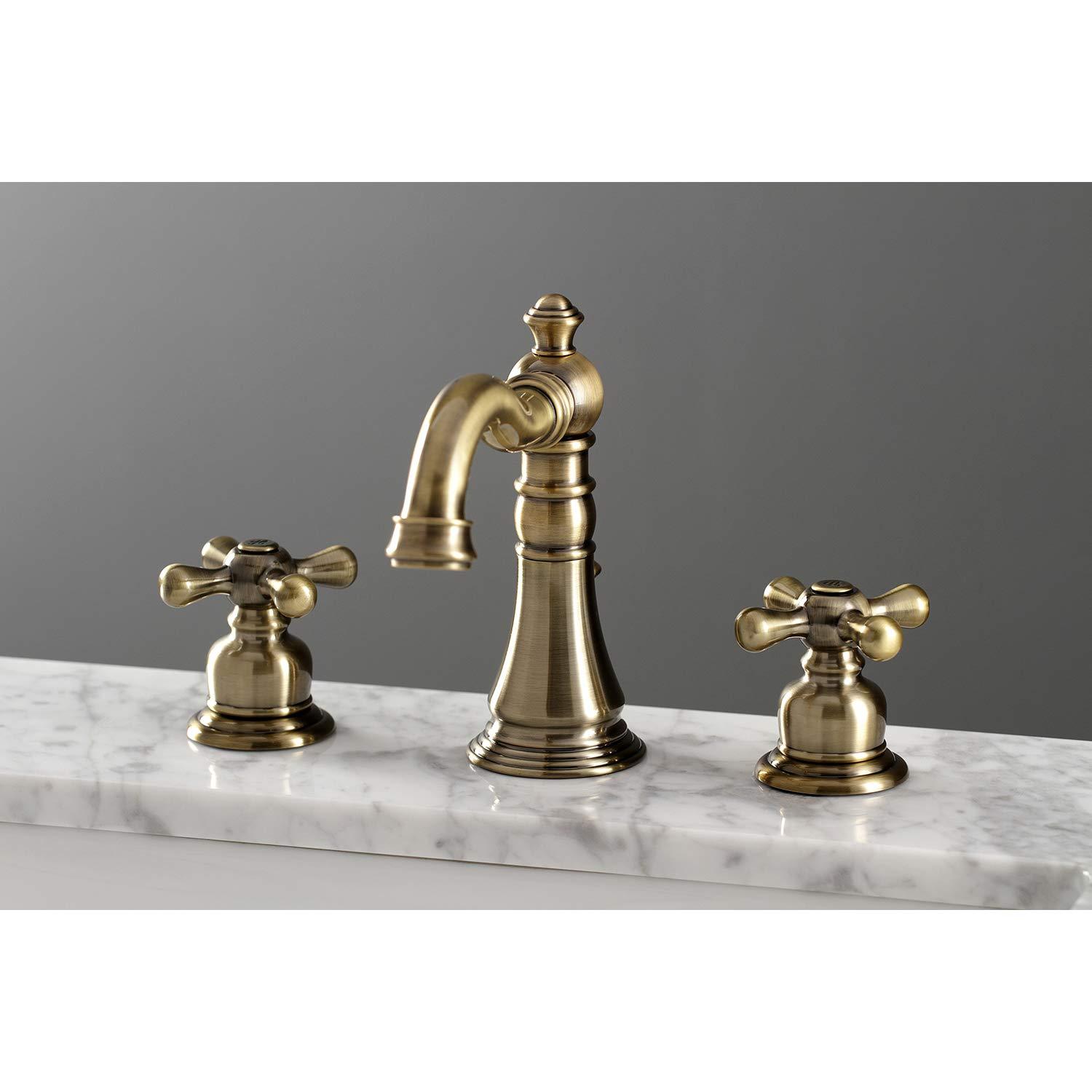 Kingston Brass American Classic Two-Handle 3-Hole Deck Mount Widespread Bathroom Faucet with Pop-Up Drain