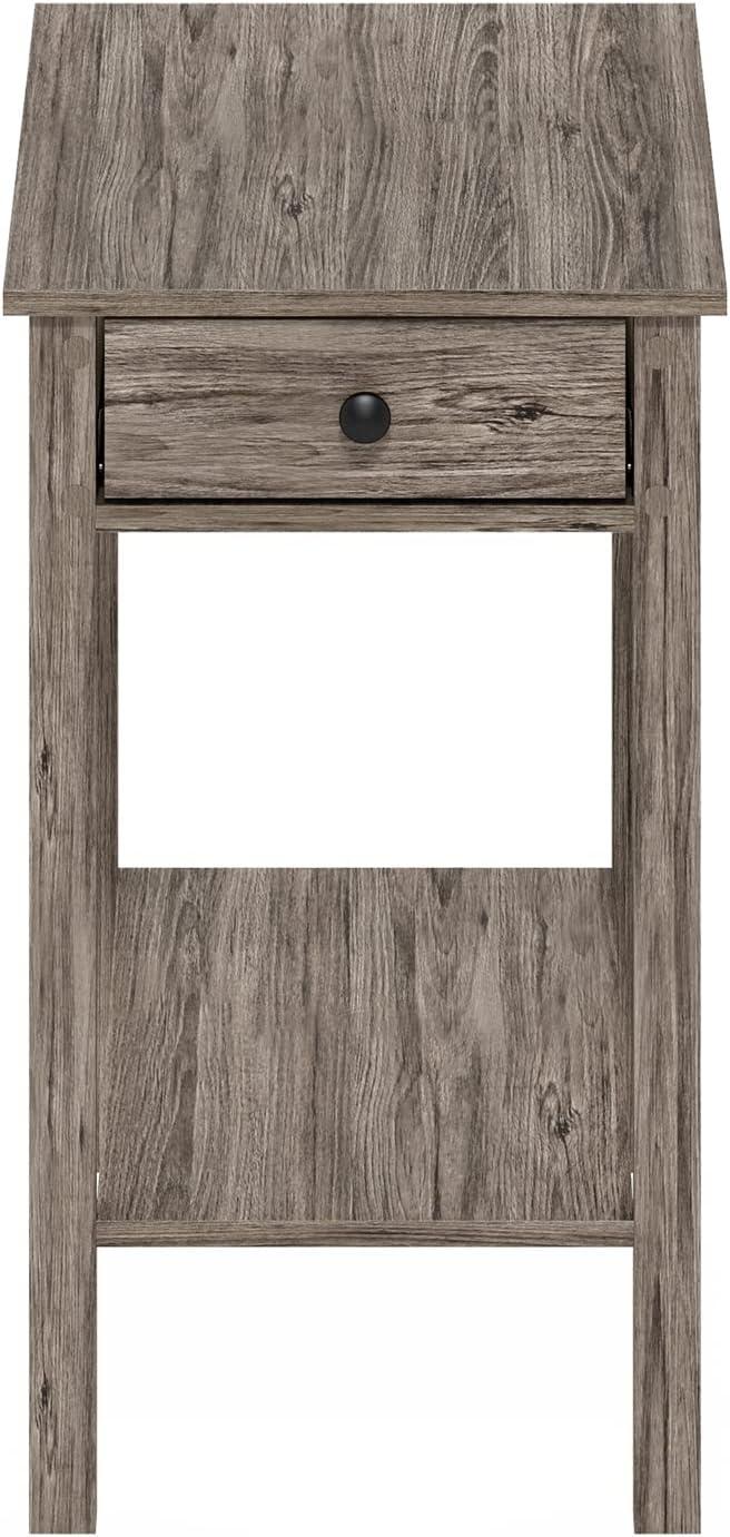 Compact Rustic Oak Wood End Table with Storage