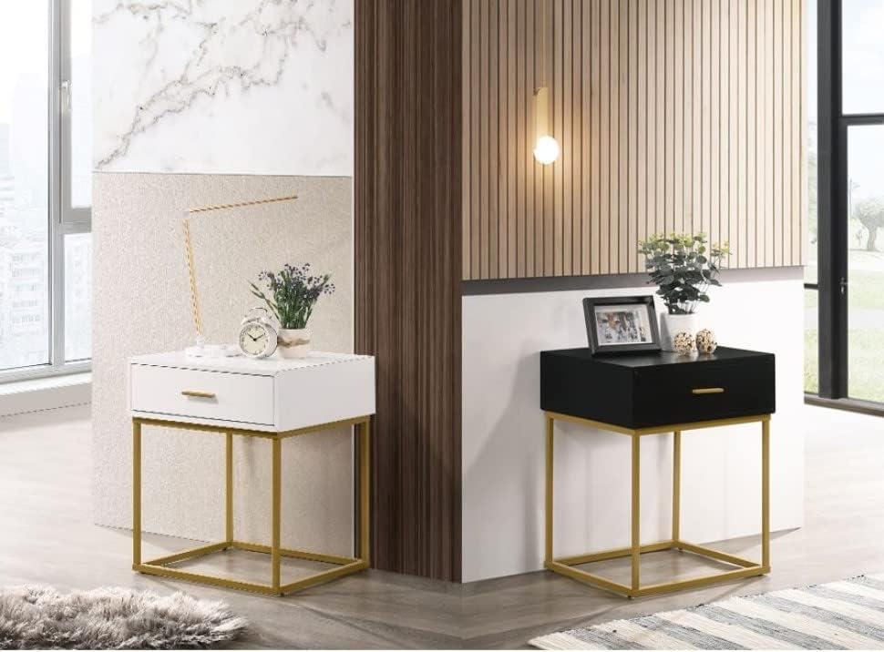 LuXeo LuXeo Catalina One Drawer Nightstand with Mustard Gold Legs