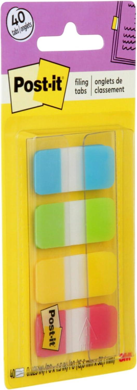 Post-it Tabs, .625", Aqua, Lime, Yellow, Red, 10/Color, 40/Dispenser