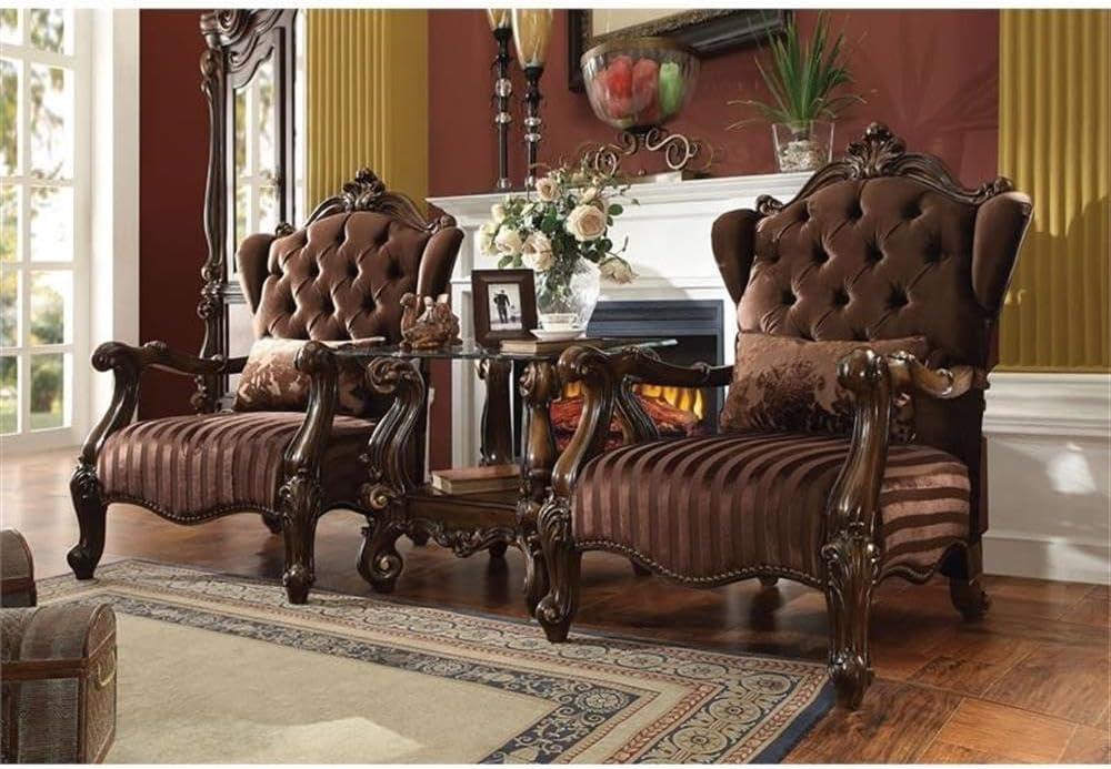 Brown Velvet and Cherry Oak Traditional Accent Chair