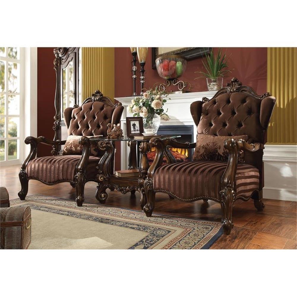 Brown Velvet and Cherry Oak Traditional Accent Chair