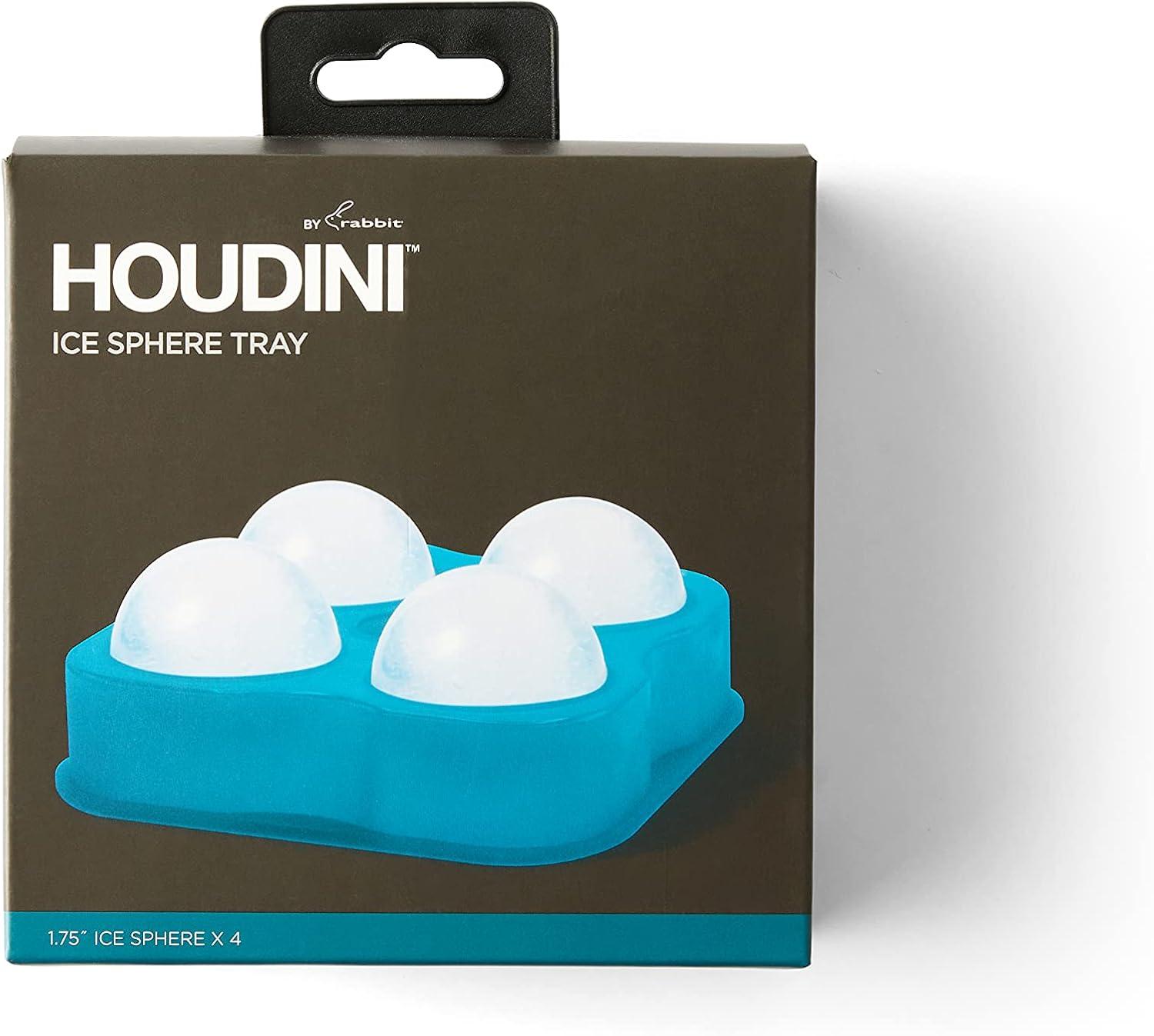 Houdini Ice Sphere Tray: Silicone Whiskey Ice Mold, Reusable BPA-Free, Dishwasher Safe, Turquoise Blue, 4 Cavities