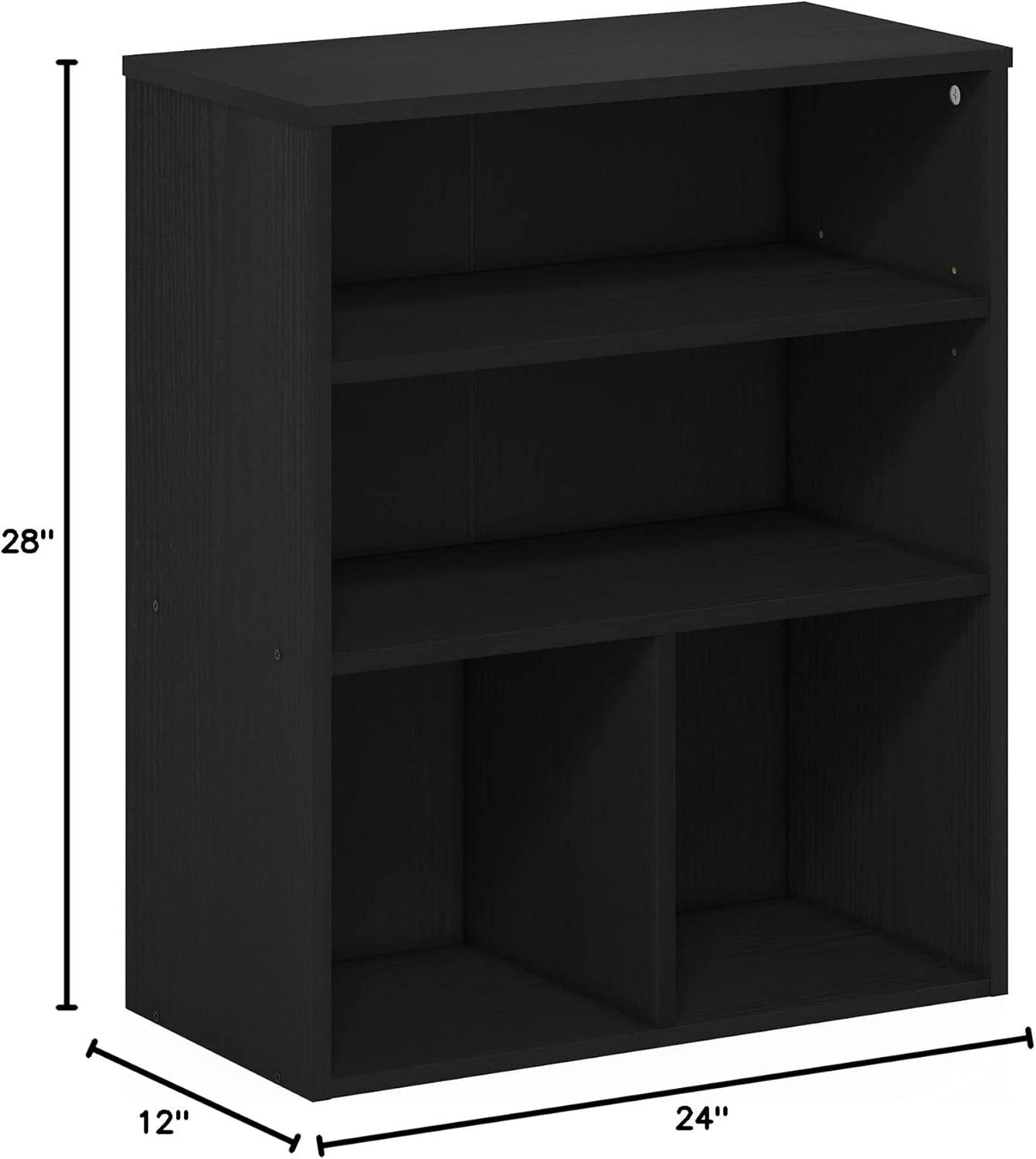 Furinno 3-Tier Open Bookcase Multipurpose Display Rack 3-Cube Storage Bookshelf Cabinet with Adjustable Shelves,Black Oak