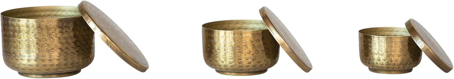 Creative Co-Op Hammered Debossed Aluminum Containers, Antique Brass, Set of 3