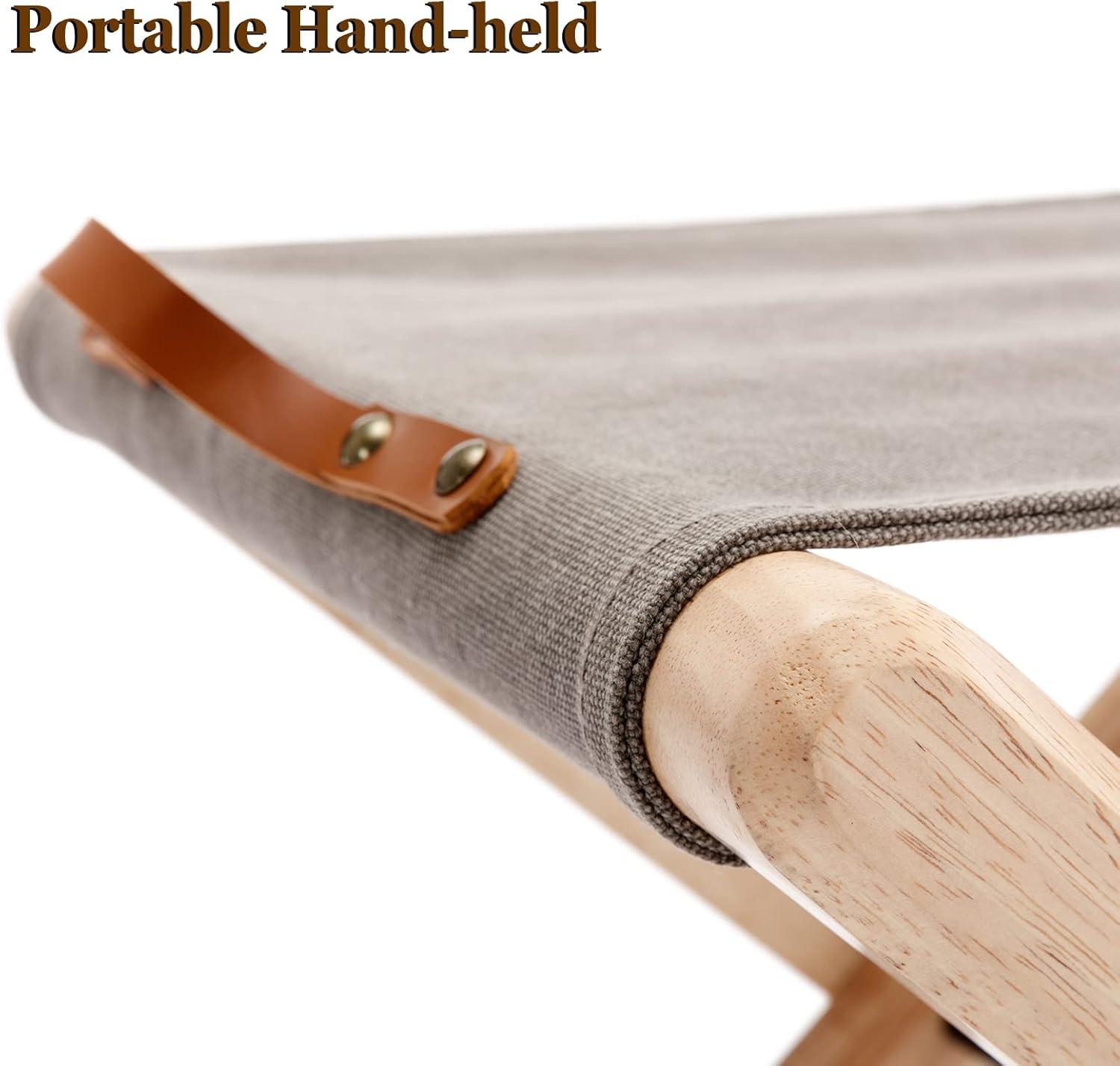 Folding Chairs Patio Stool for Camping Solid Wood Teak and Fabric (Set of 2)