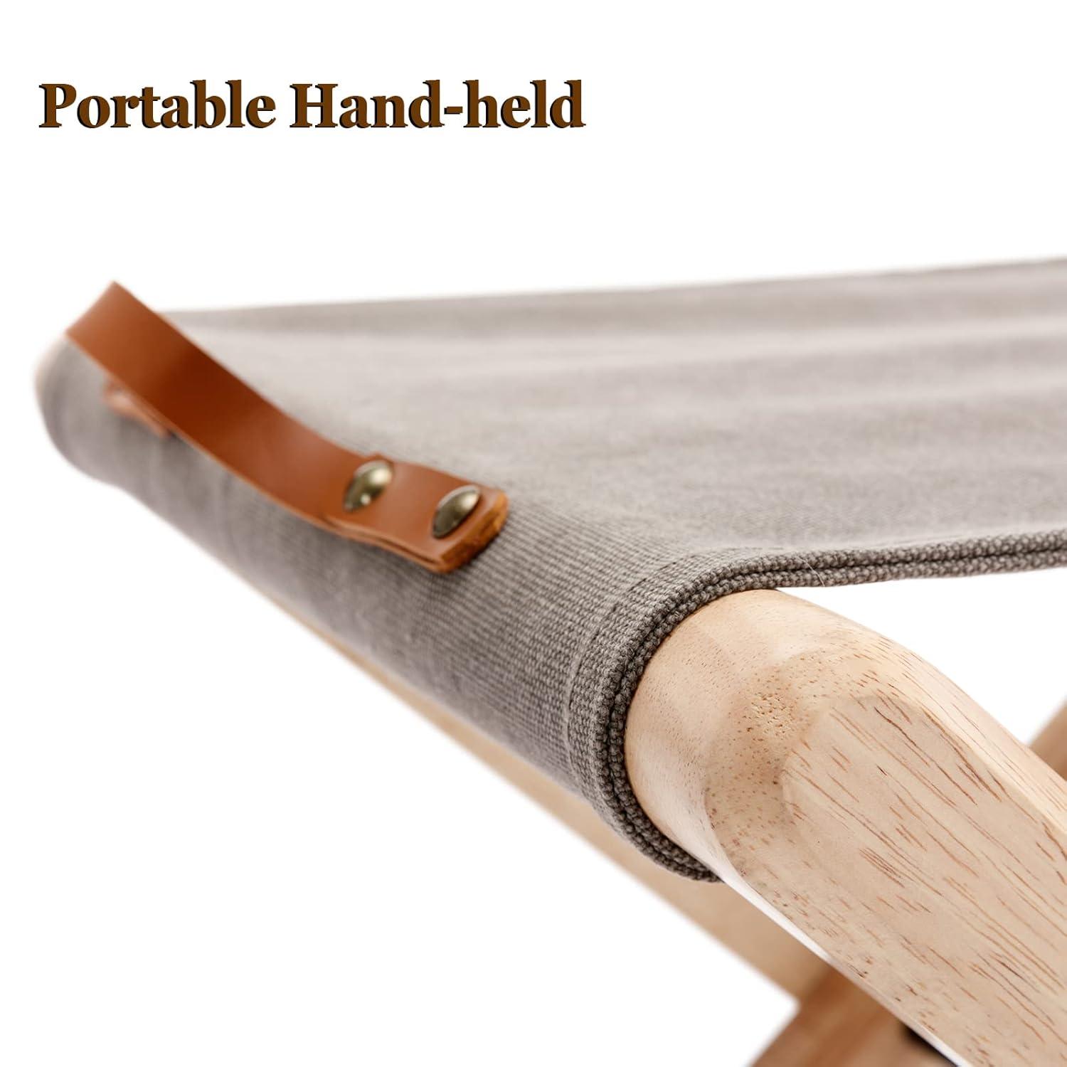 Folding Chairs Patio Stool for Camping Solid Wood Teak and Fabric (Set of 2)