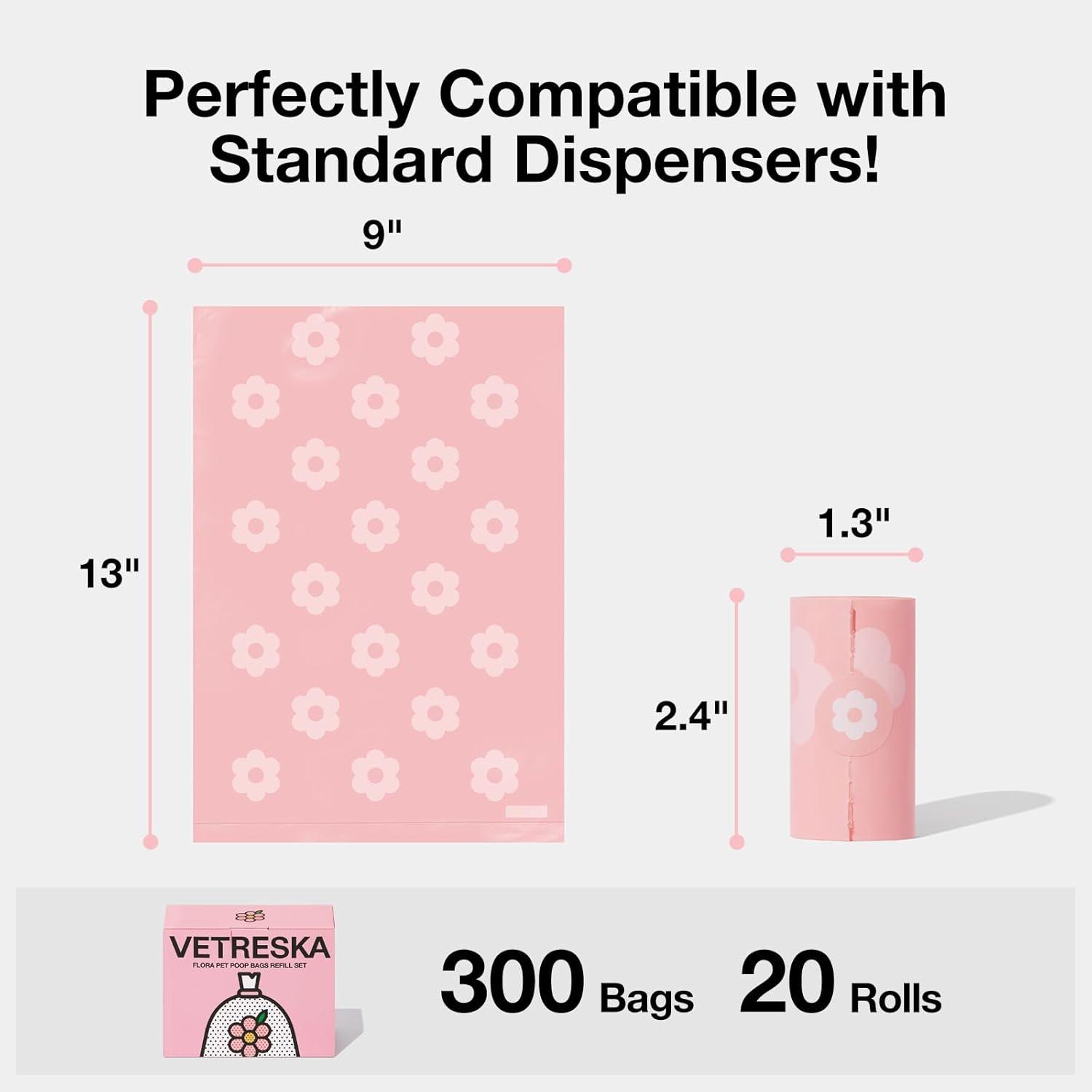 VETRESKA Dog Poop Bags Lavender Scented Pet Waste Bags Leak Proof & Extra Thick Waste Bags for Dog Walking and Cat Litter 300 Counts 20 Refill Rolls 9 * 13 inches C21