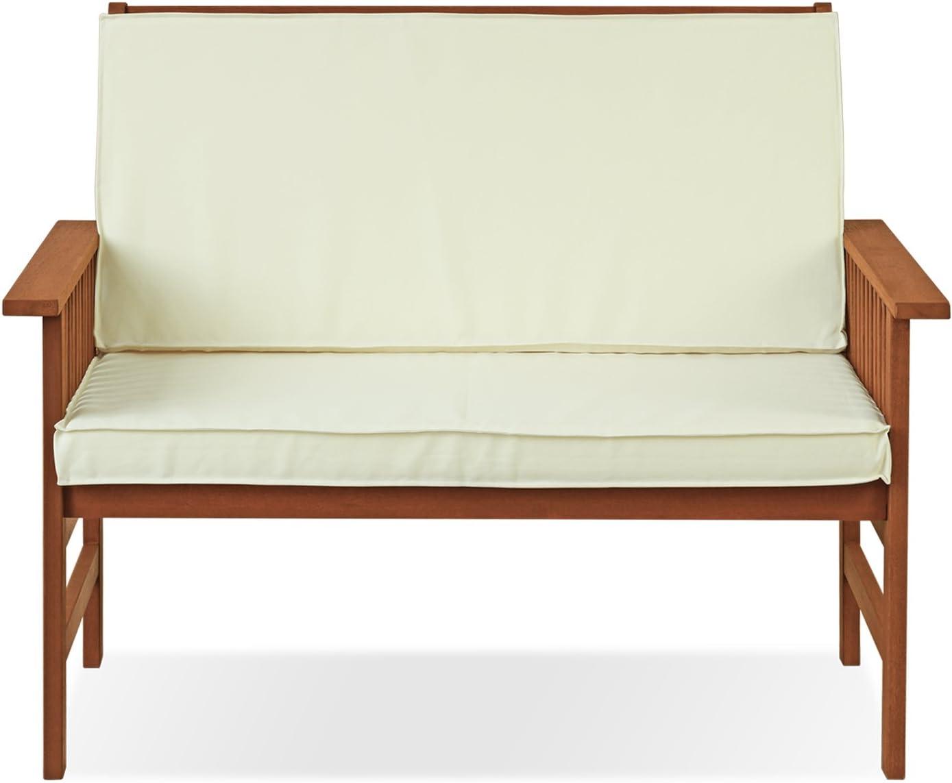 Tioman Natural Hardwood Outdoor Bench with Beige Cushions