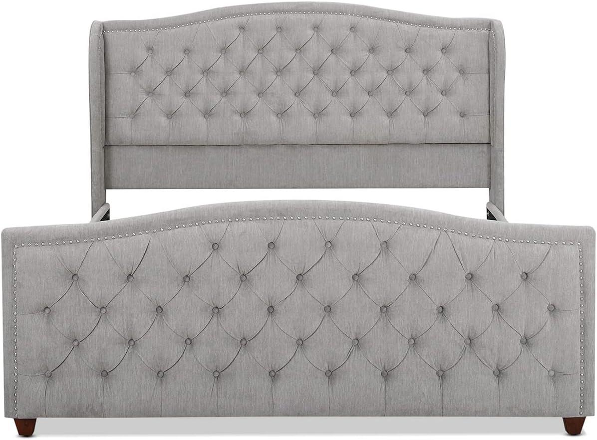 Marcella King Silver Grey Tufted Upholstered Bed with Nailhead Trim