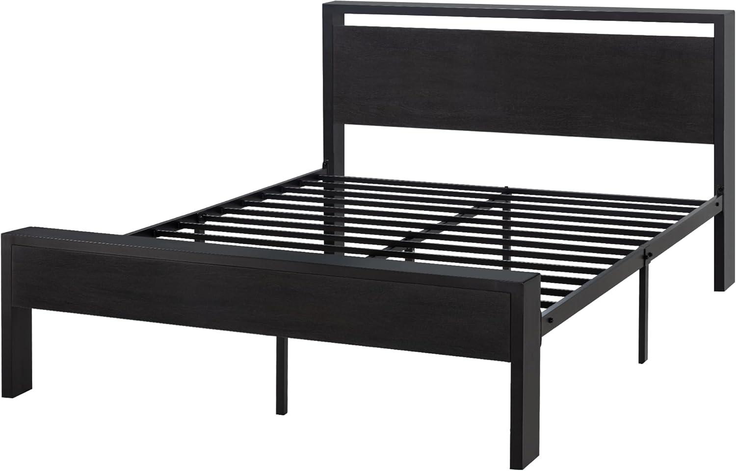 14 Inch Queen Size Metal Platform Bed Frame with Wooden Headboard and Footboard,No Box Spring Needed