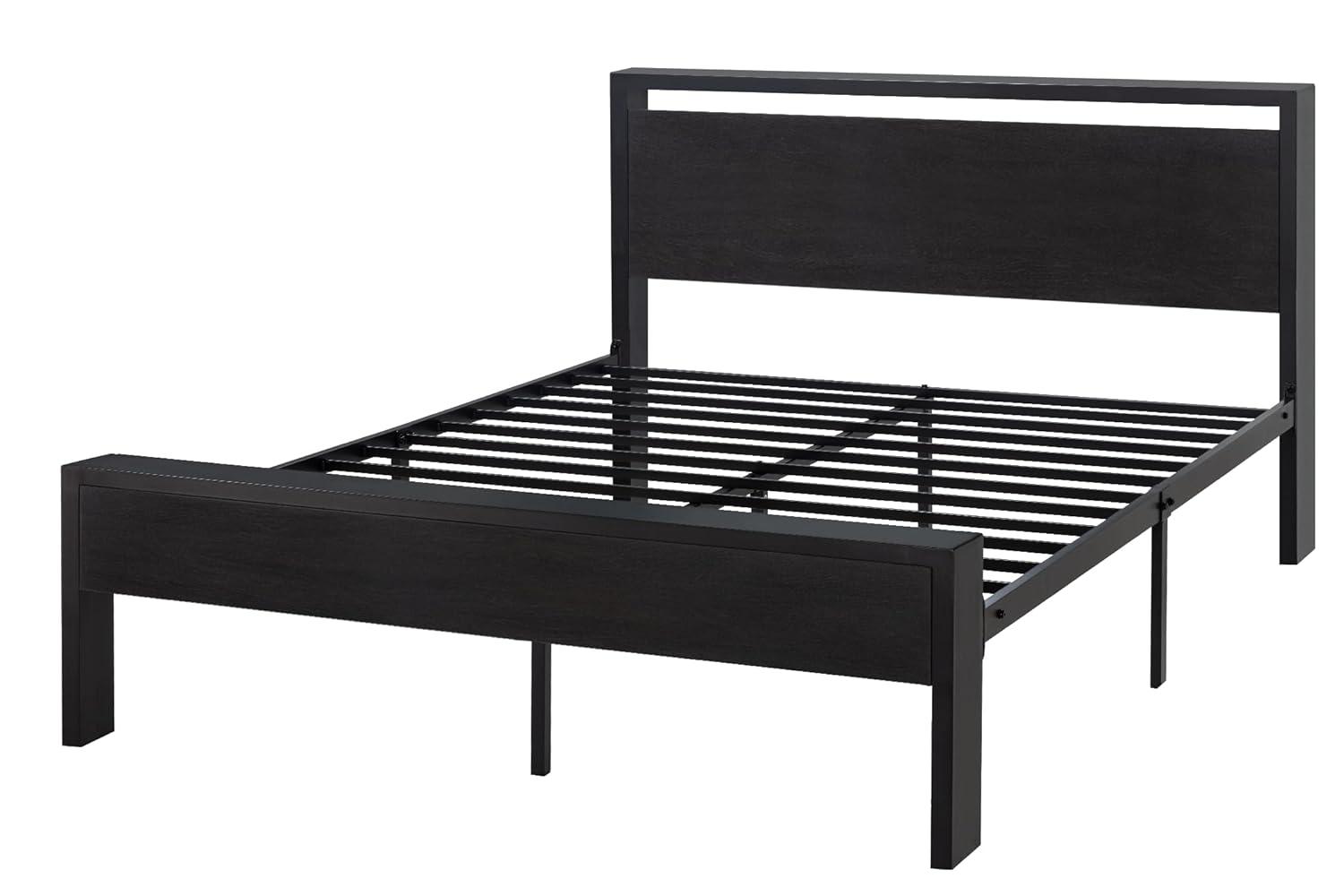 17 Stories 14 Inch Queen Size Metal Platform Bed Frame with Wooden Headboard and Footboard,No Box Spring Needed