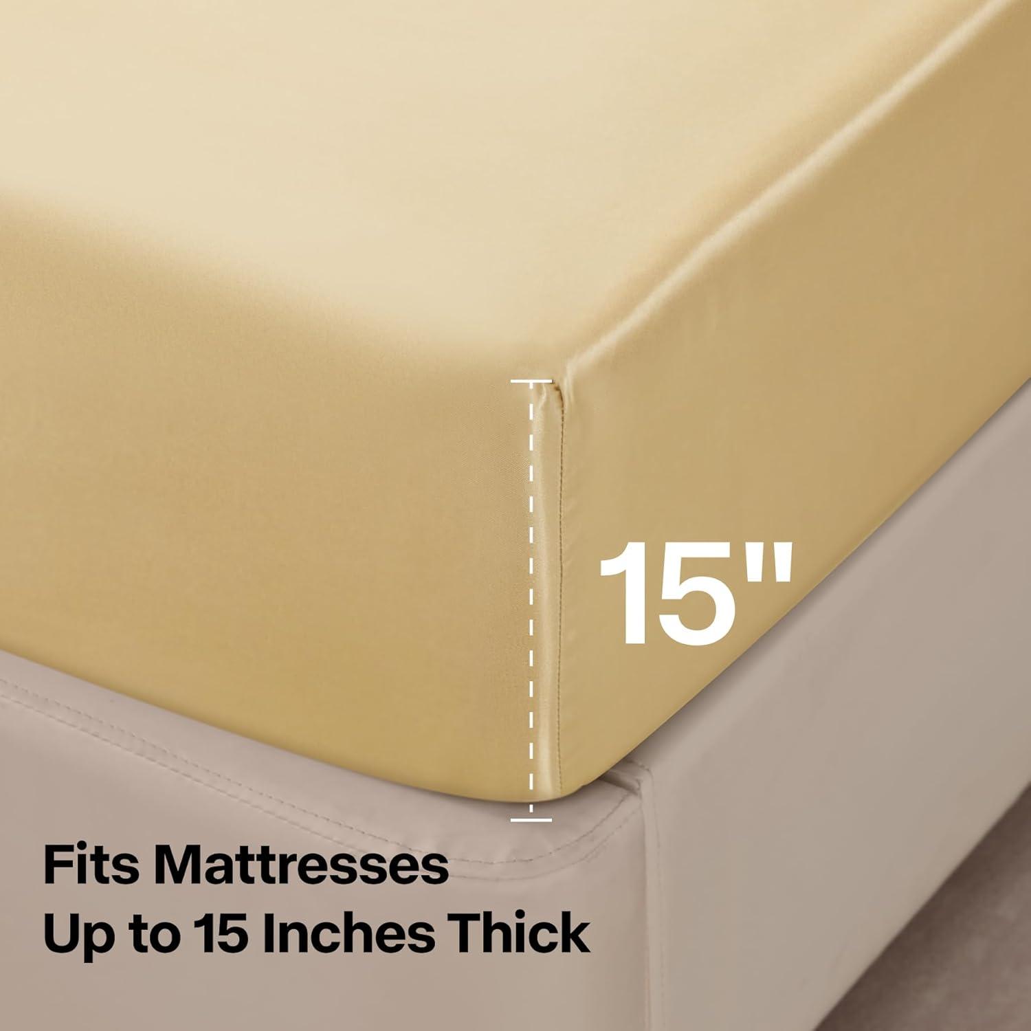 Soft Gold Satin Full Size 4-Piece Bed Sheet Set