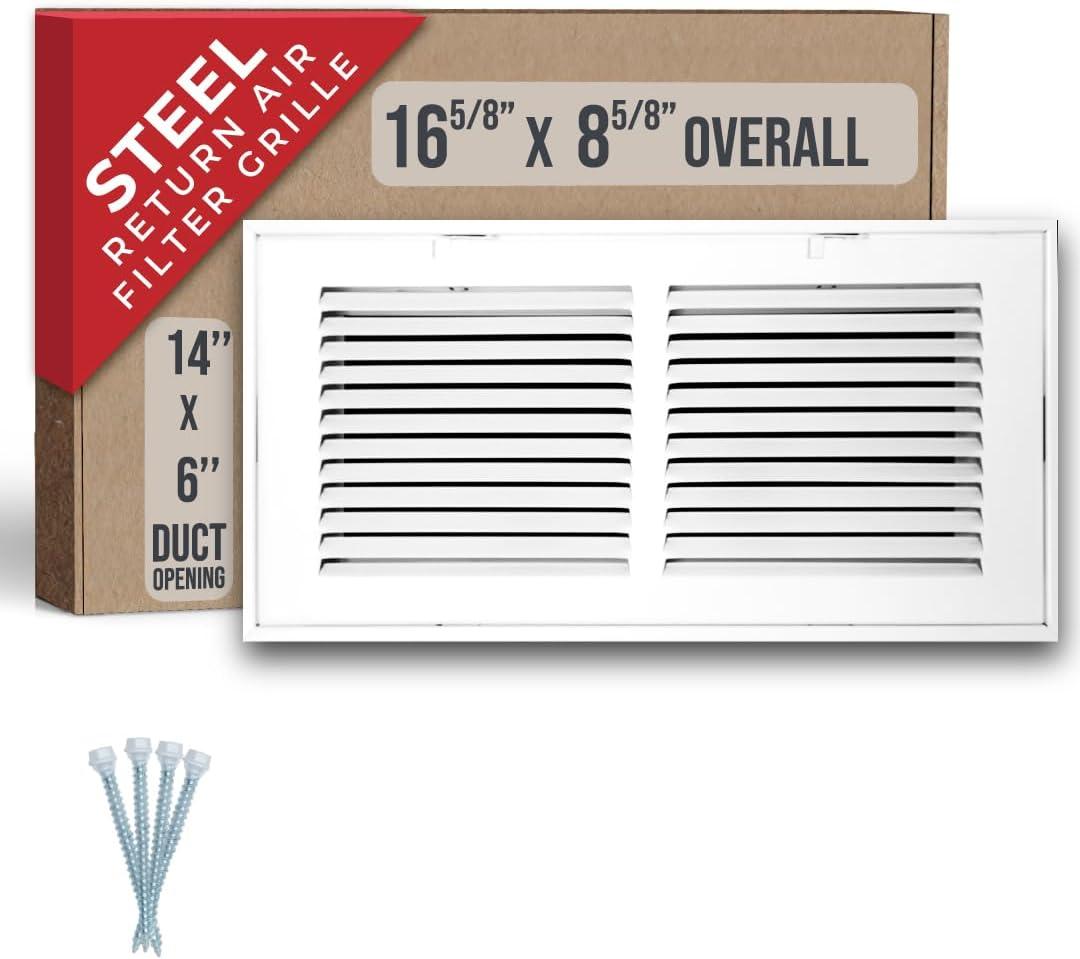 14" x 6" White Steel Return Air Filter Grille with Removable Face