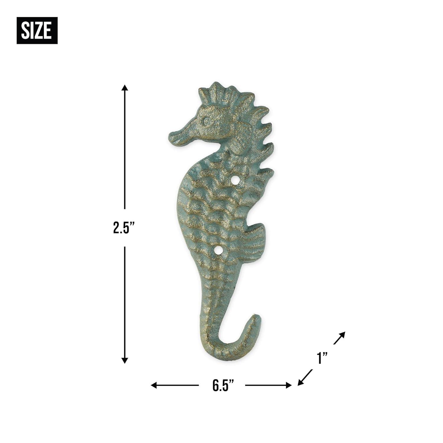 DII Cast Iron Collection Decorative Wall Hook Set, Seahorse, 2 Count