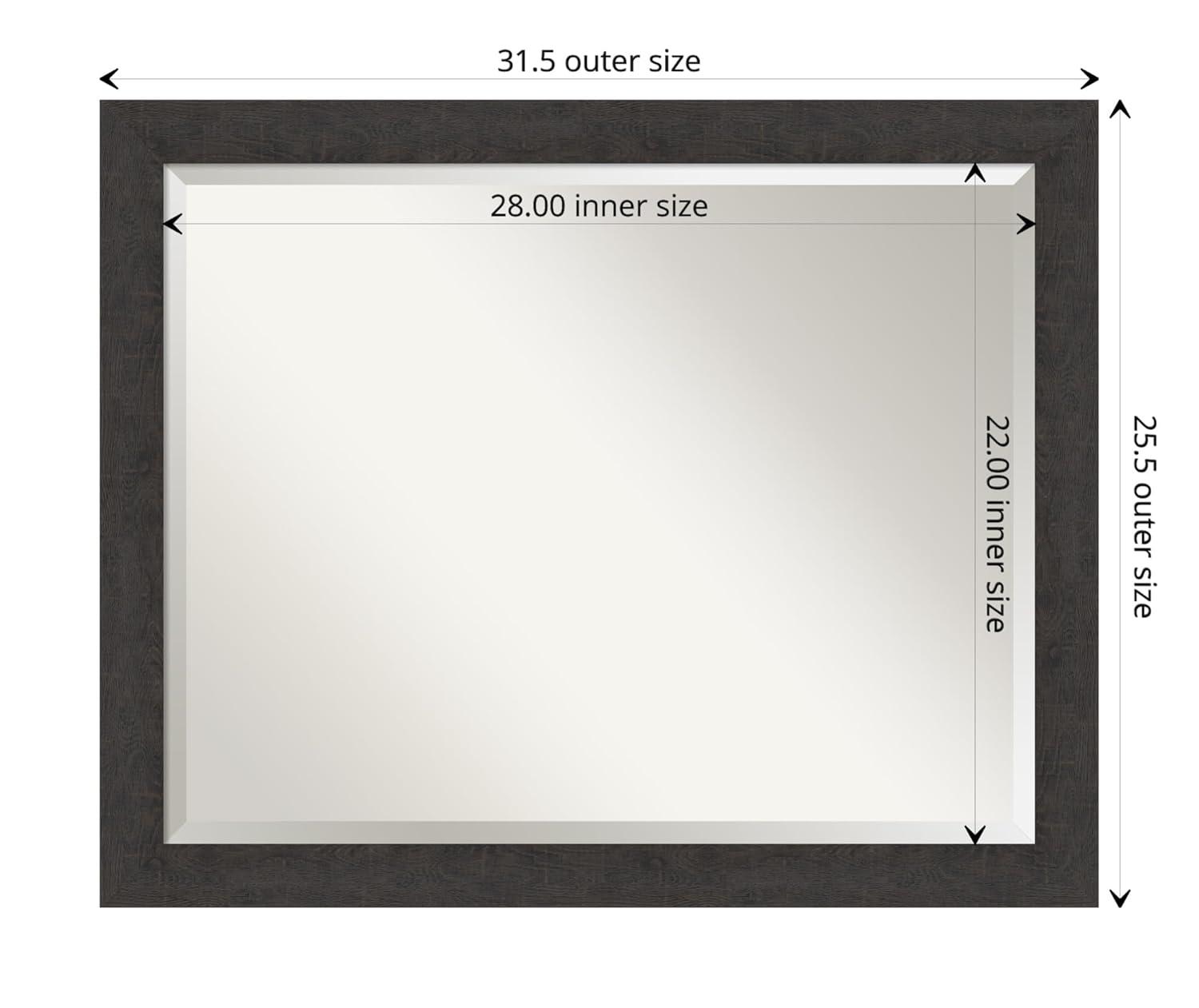 Amanti Art 31"x25" Rustic Plank Espresso Framed Bathroom Vanity Wall Mirror : Beveled, Polystyrene Frame, Wall Mounted