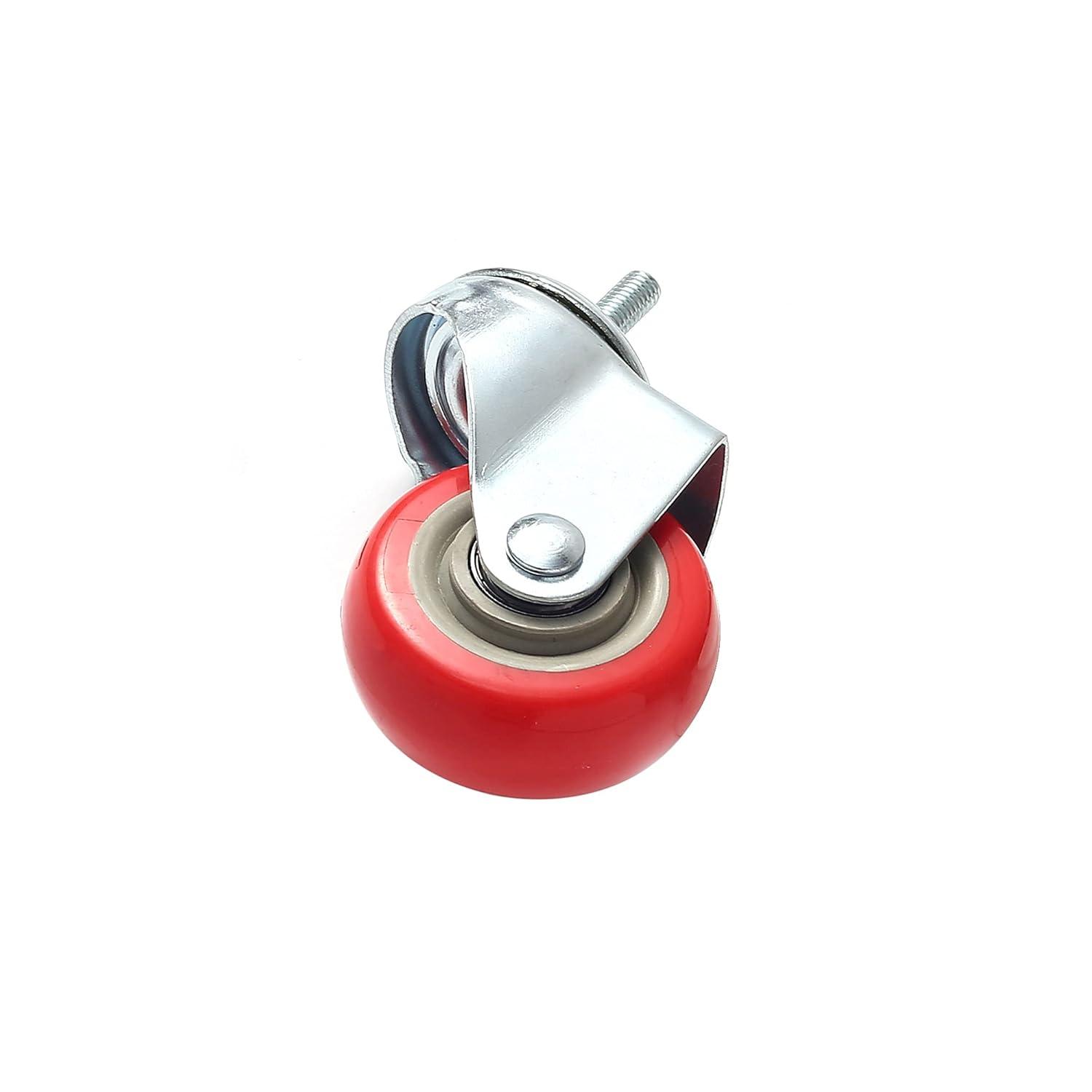 4 Pack Caster Wheels Swivel Plate Stem Casters On Red Polyurethane Wheels (3 inch Stem)