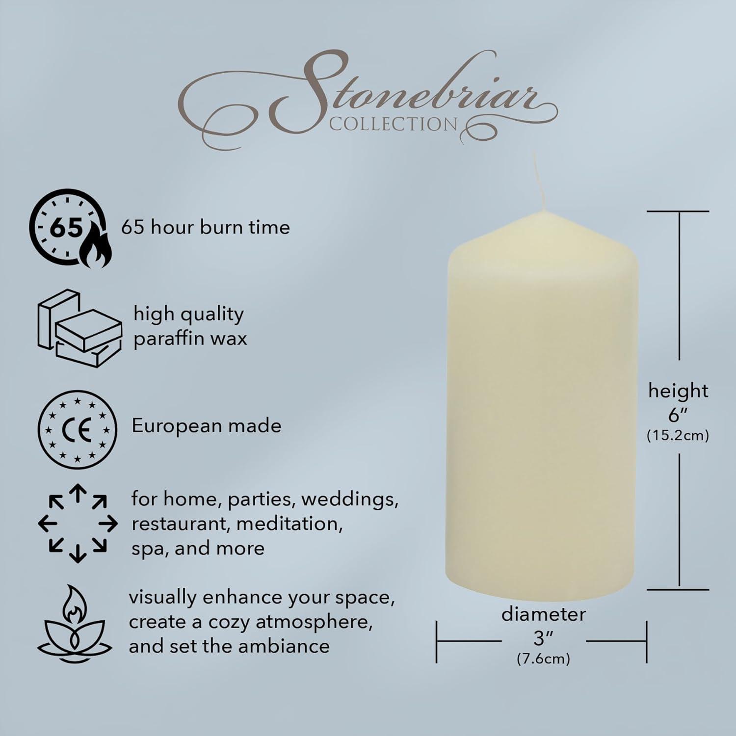 Stonebriar 3pk Tall 3'' x 6'' 65 Hour Long Burning Unscented Ivory Wax Pillar Candle