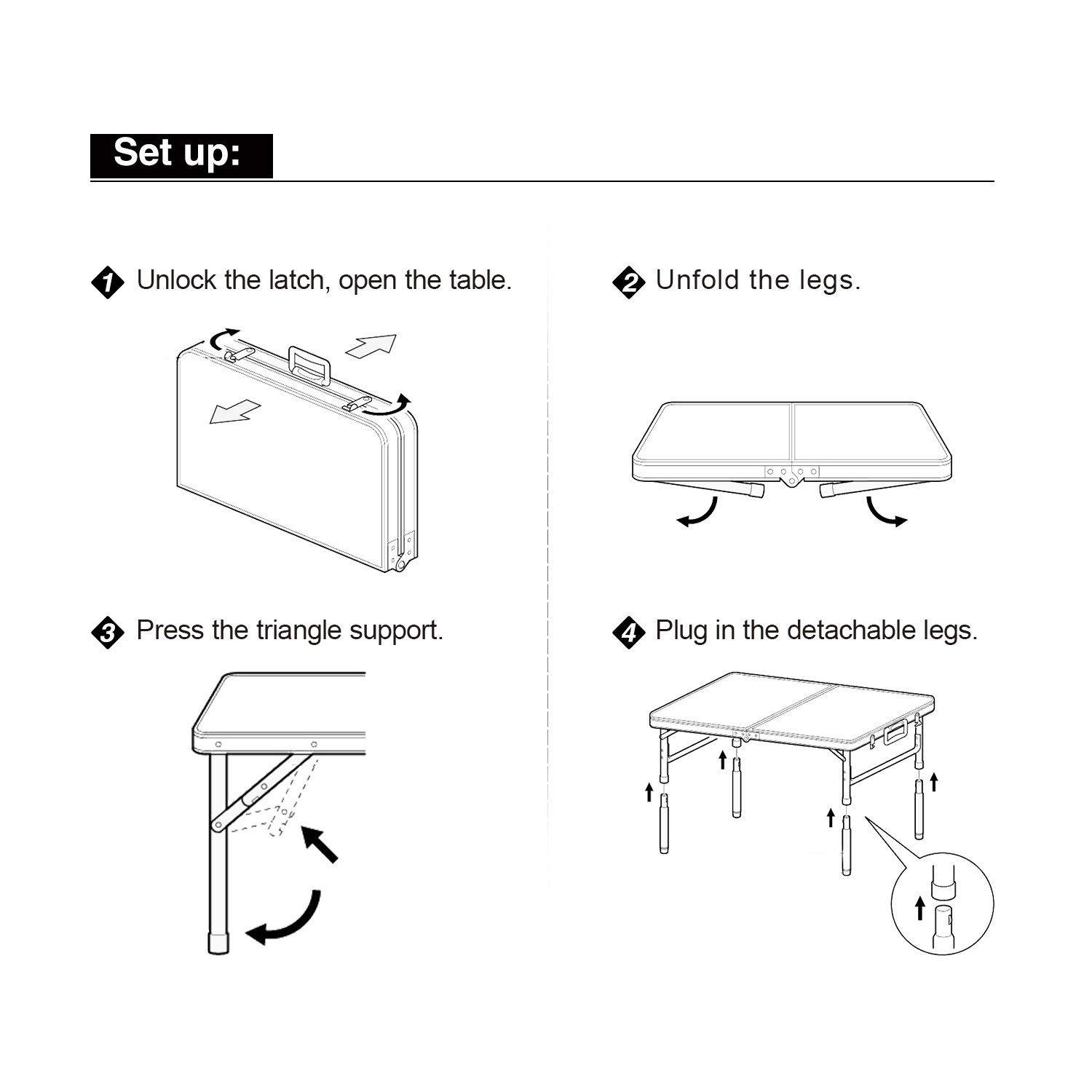 REDCAMP Aluminum Frame Camping Table 4 Foot, Portable Folding Table Adjustable Height Lightweight for Picnic Beach Outdoor Indoor,48 x 24 inches