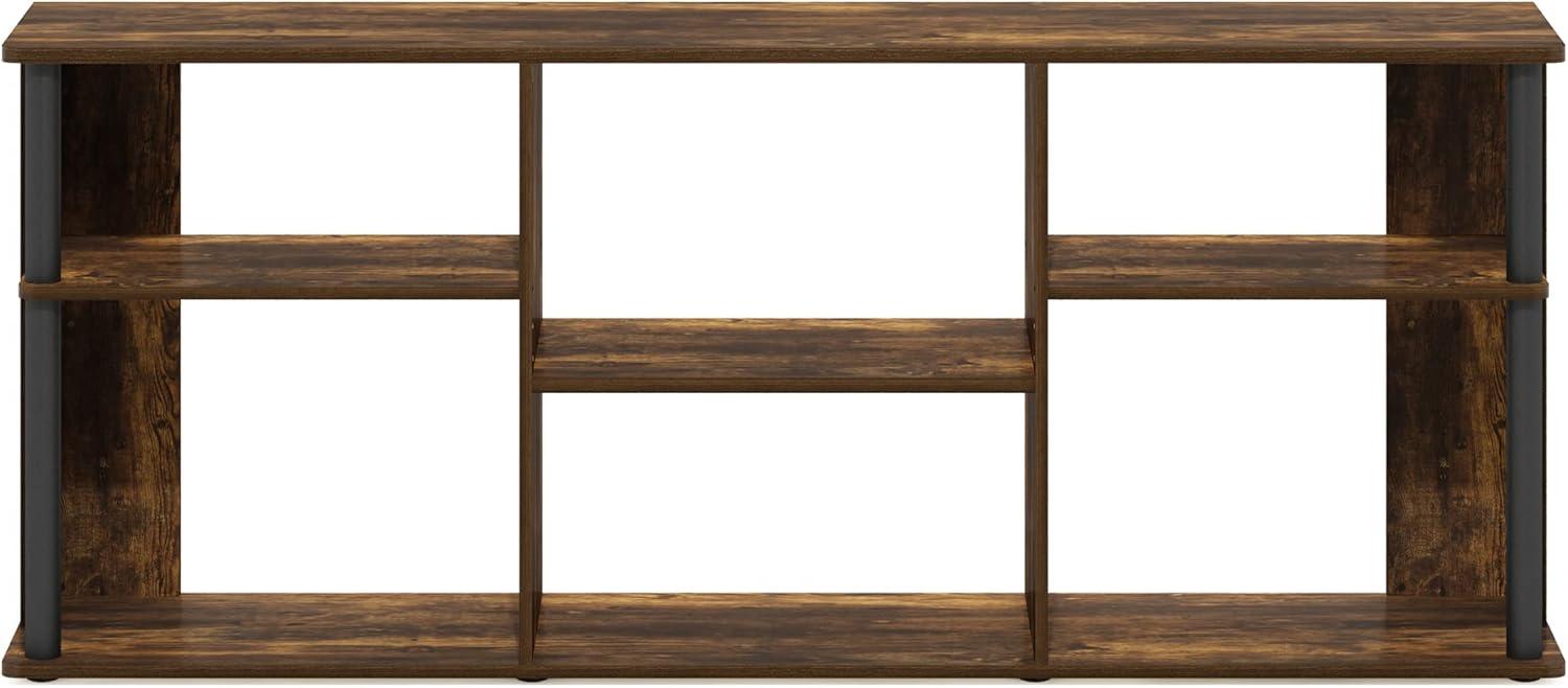 Furinno  Classic TV Stand with Plastic Poles for TV up to 65 in., Amber Pine & Black