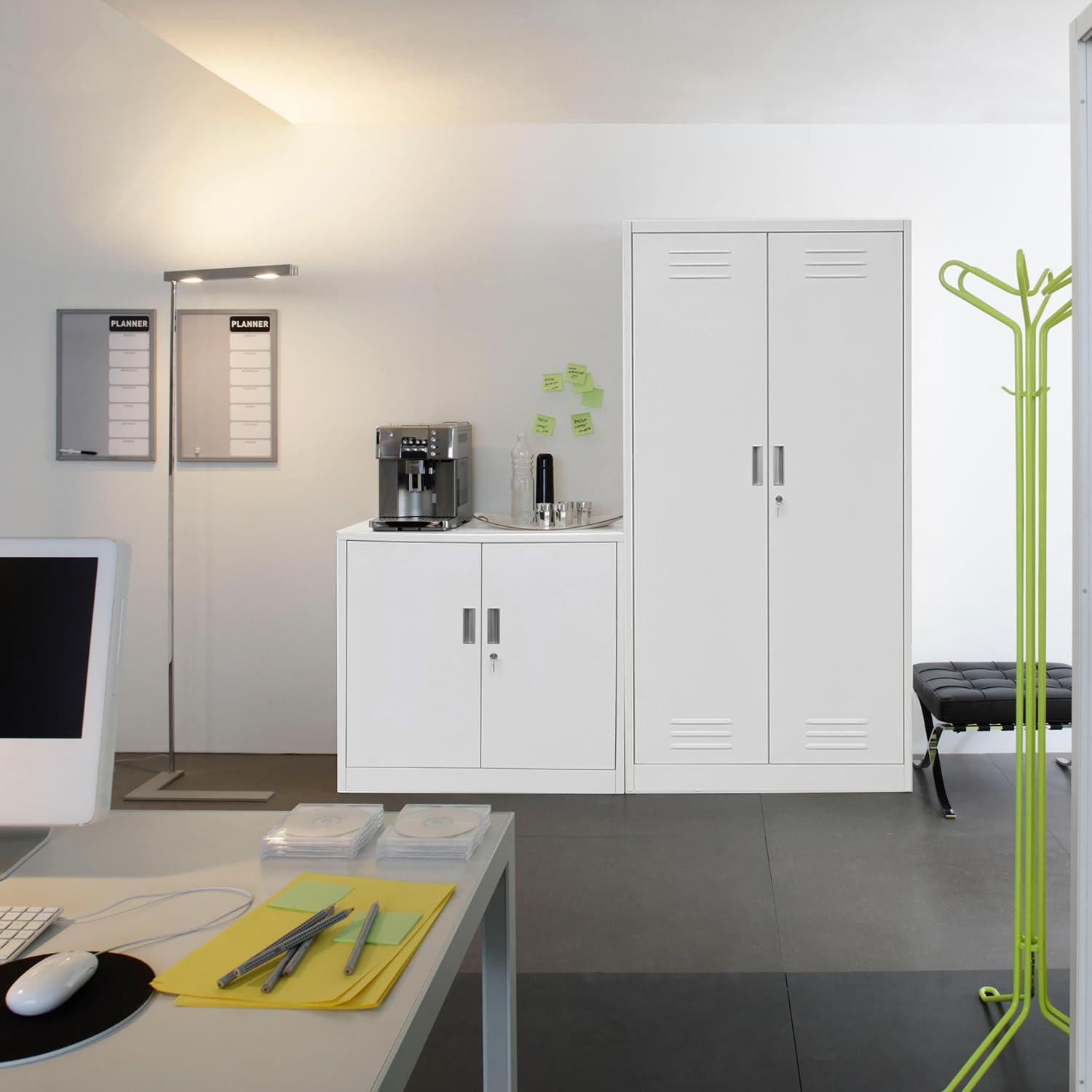 Metal Storage Cabinets with Shelves and Doors, Sideboard Buffet Cabinet for Kitchen, Entryway, Living Room, Home Office, Garage, Utility Room and Basement, 36.2" H x 31.5" W x 15.7" D (White)