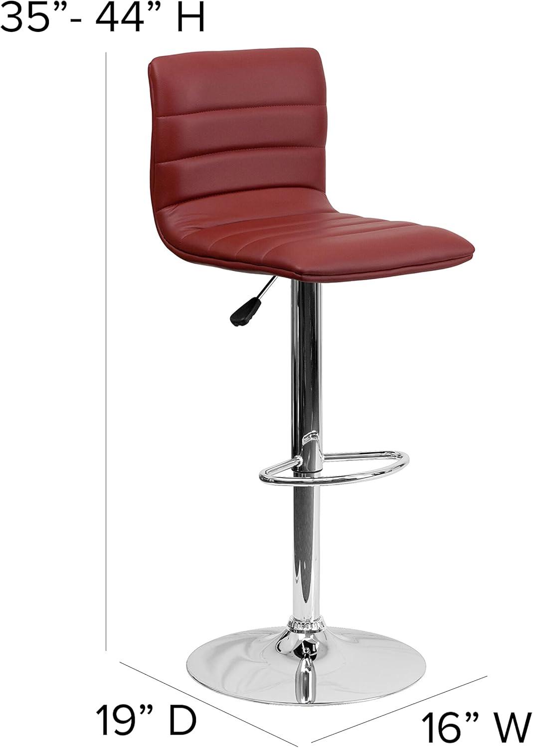 Burgundy Vinyl Adjustable Swivel Barstool with Chrome Base