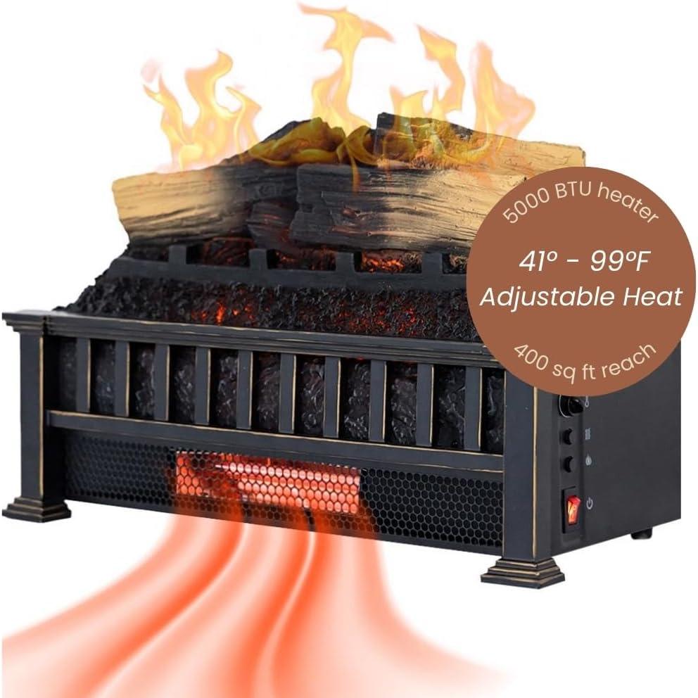 Country Living Infrared Electric Log Set Heater - Faux Logs Insert with Flickering Flames