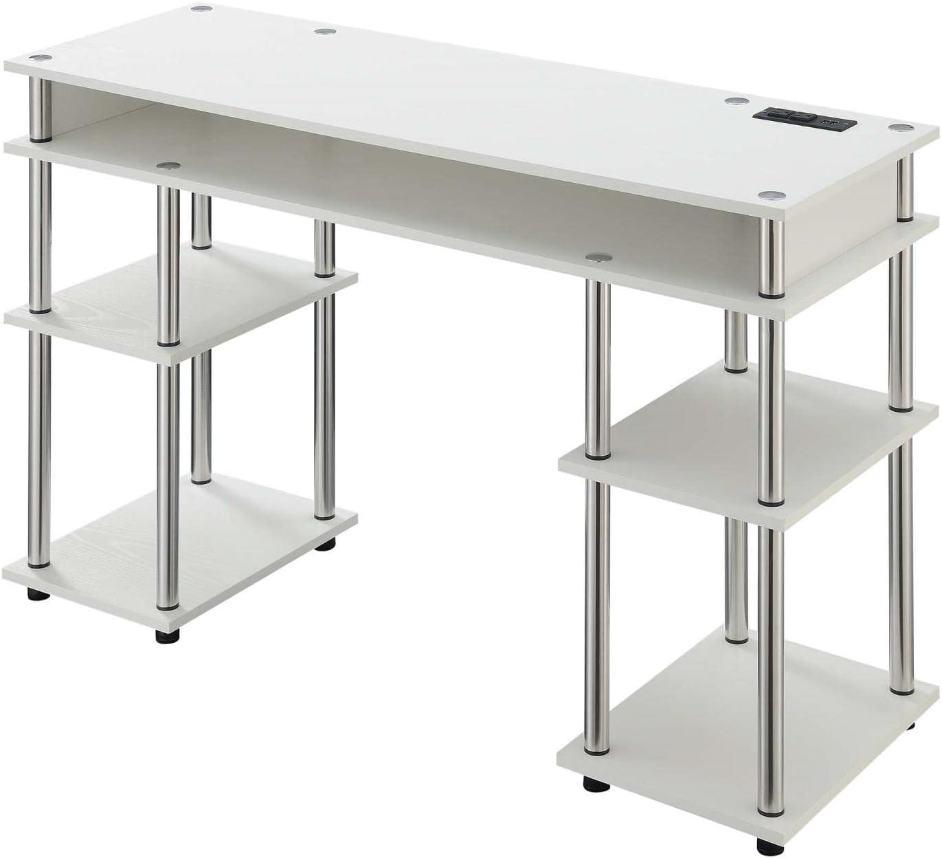 Adult, Designs2Go No Tools 30 inches Tall Student Desk with Charging Station and Shelves, White