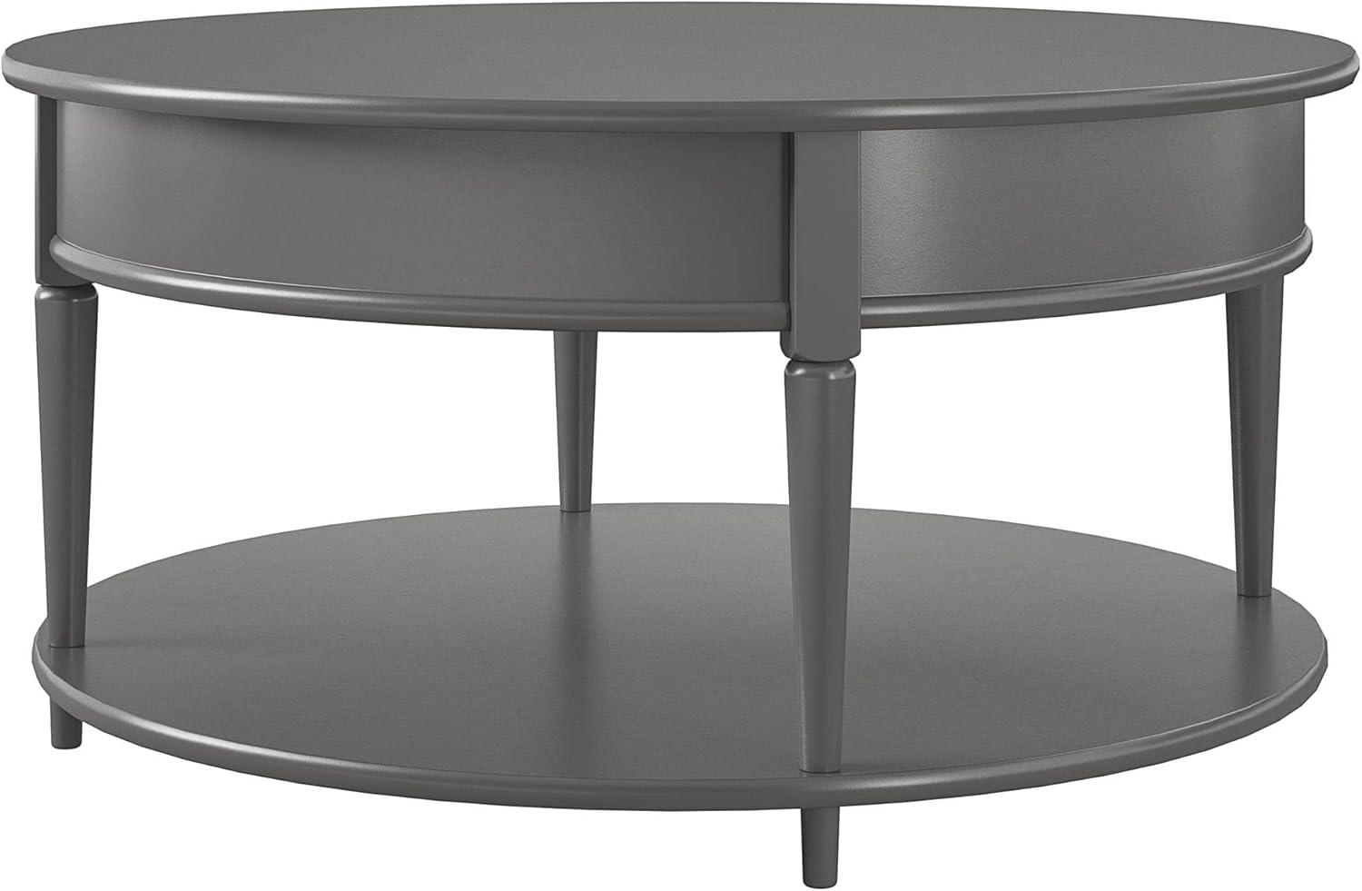 Gray Round MDF Coffee Table with Lower Shelf