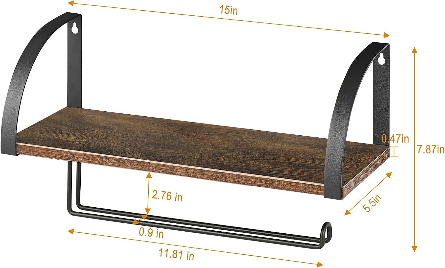 Paper Towel Holder with Shelf Storage, Wall Mount 2-in-1 Kitchen Paper Roll Towel Holder Rustic Farmhouse Under Cabinet Spice Rack for Kitchen Pantry Bathroom Organizer Storage