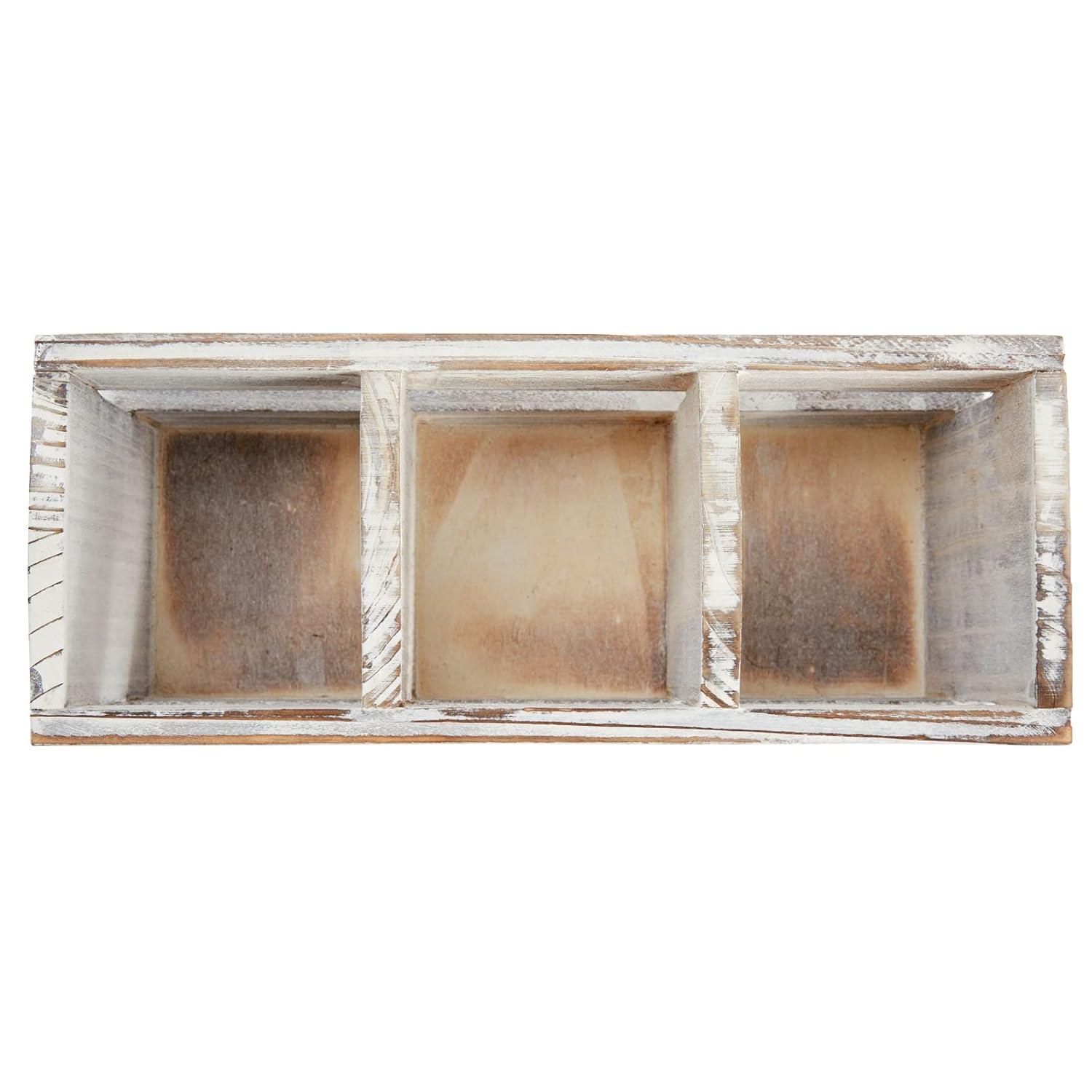 Juvale Rustic-Style Desk Pencil Holder with 3 Compartments - Farmhouse Decor and Wooden Organizer for Office Accessories