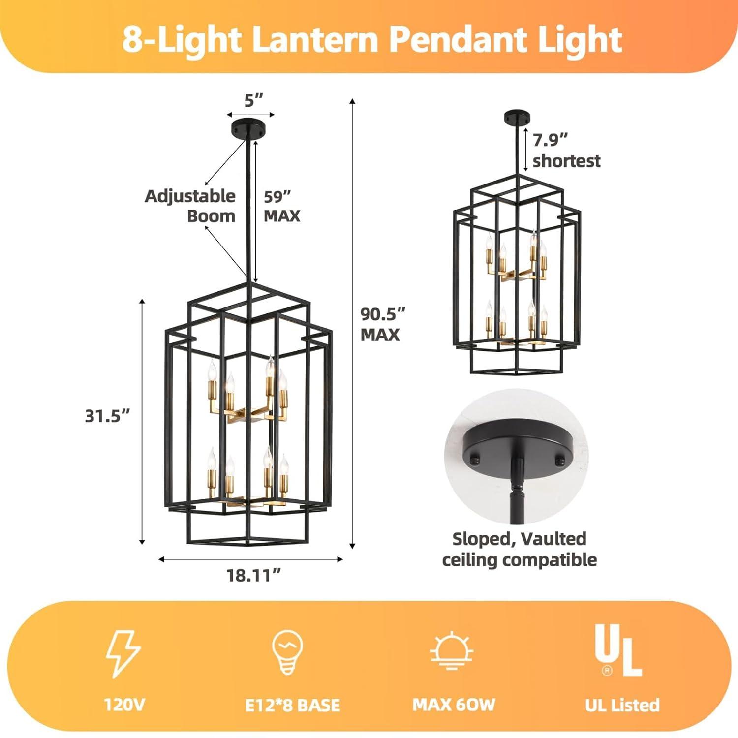 Magic Home Industrial Traditional Vantage 12/8/4 - Light Lantern Rectangle 3-Tier 2-Tier Chandelier Ceiling Mount E12 Adjustable Hanging Height Black Grey